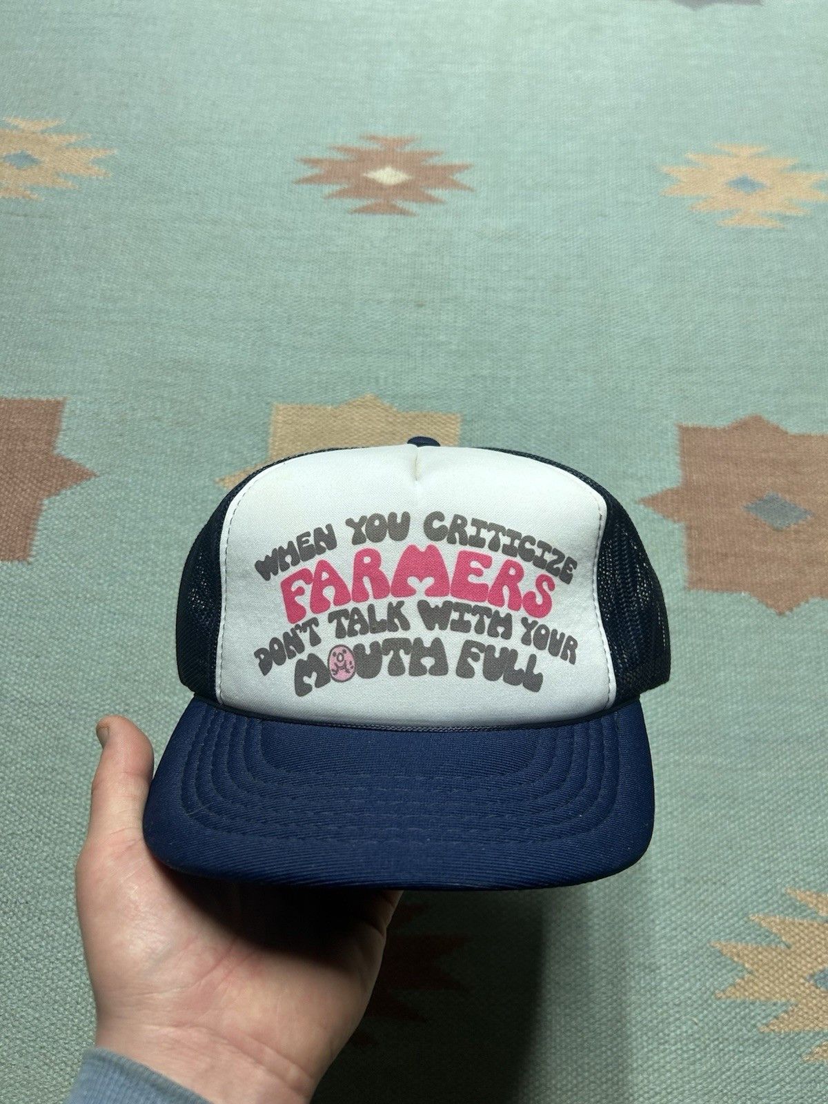 Vintage Vtg trucker hat don’t talk with your mouth full farmer farm Size ONE SIZE - 2 Thumbnail
