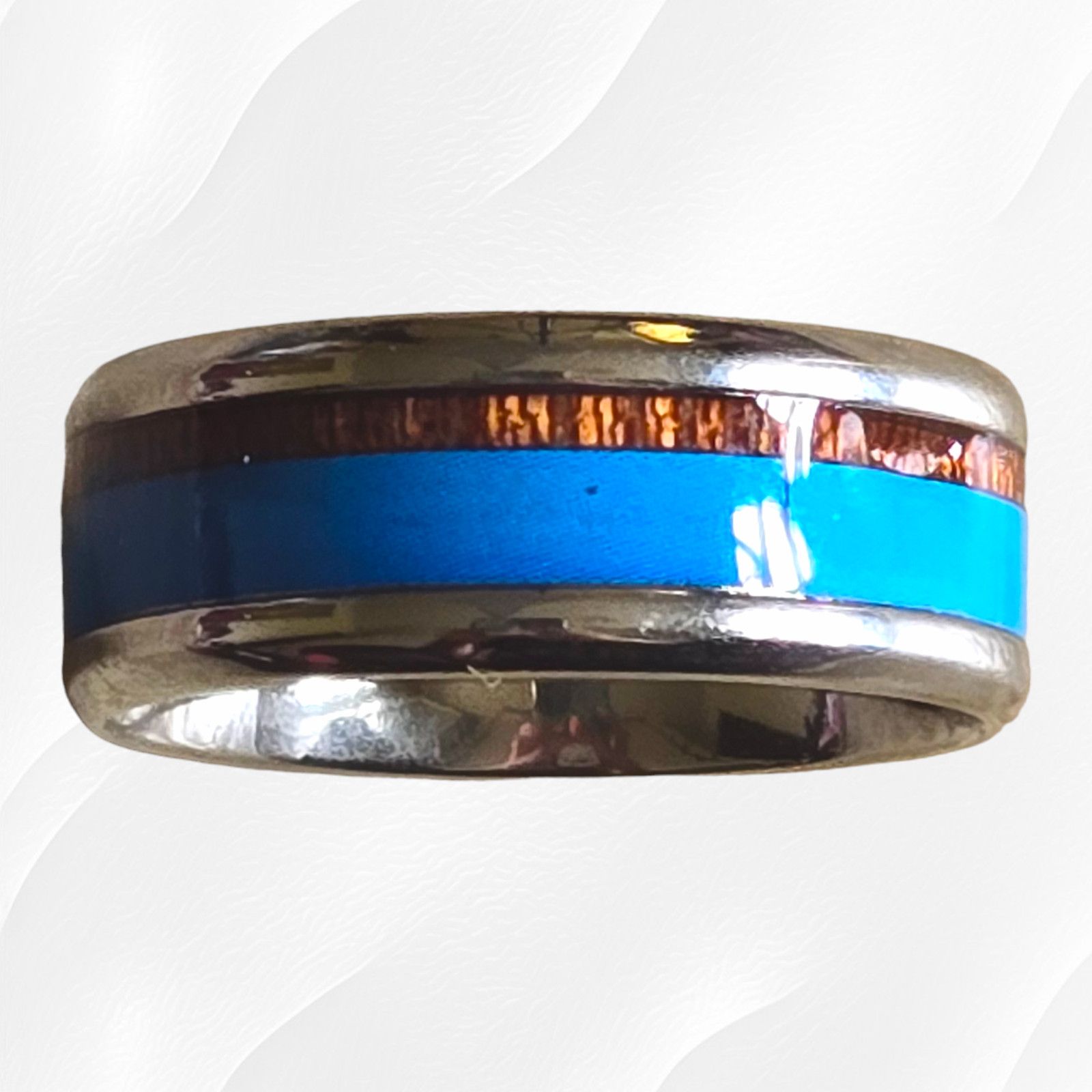 Other Turquoise Wood Pattern Stainless Steel Fashion Ring Size 8 Size ONE SIZE - 4 Thumbnail