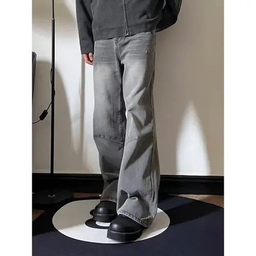 VIBE Grey washed distressed vintage straight jeans Size US 32 / EU 48 - 2 Thumbnail
