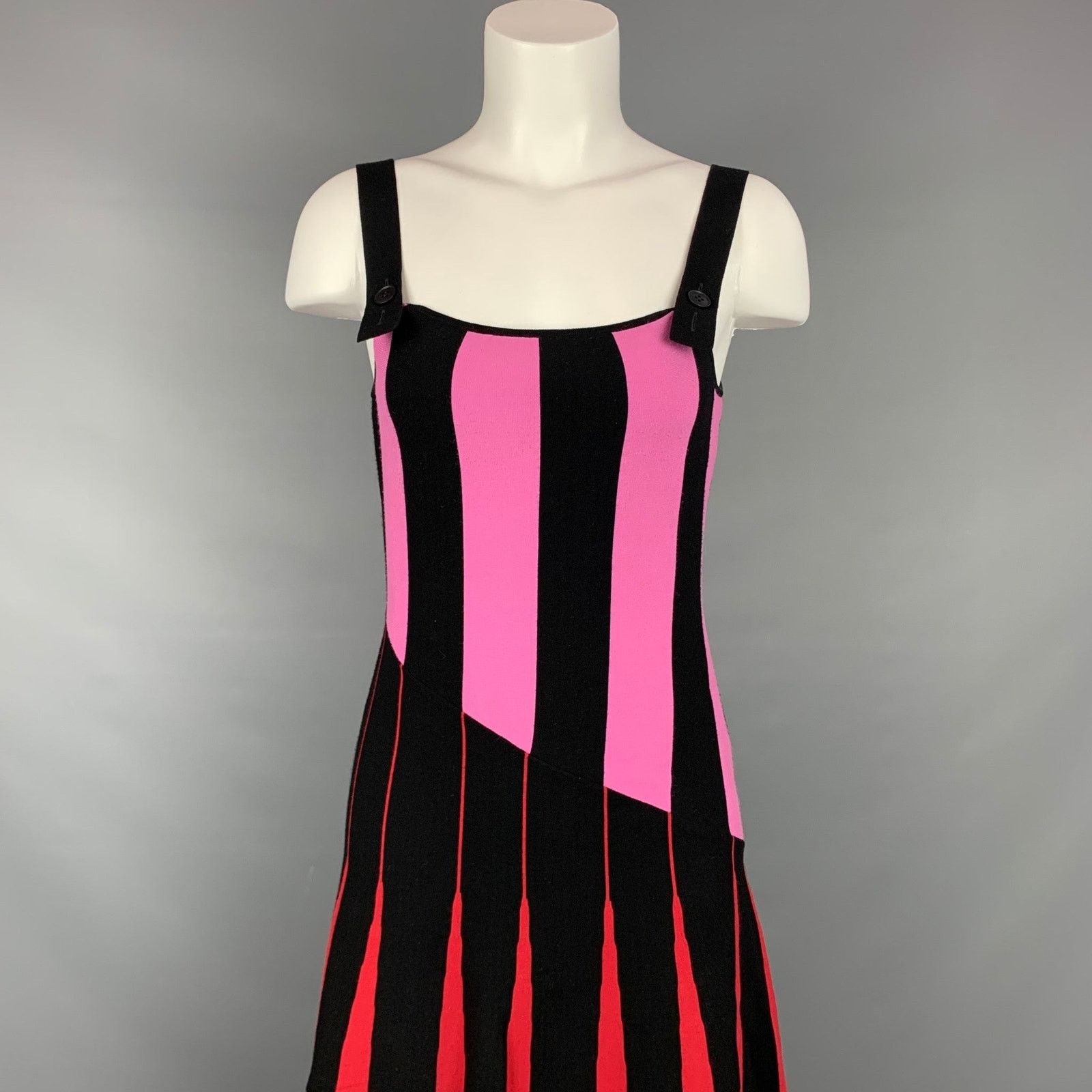 Tomas Maier Black & Red Viscose / Polyester Stripe Mid-Calf A-line Dress Size XS / US 0-2 / IT 36-38 - 2 Thumbnail