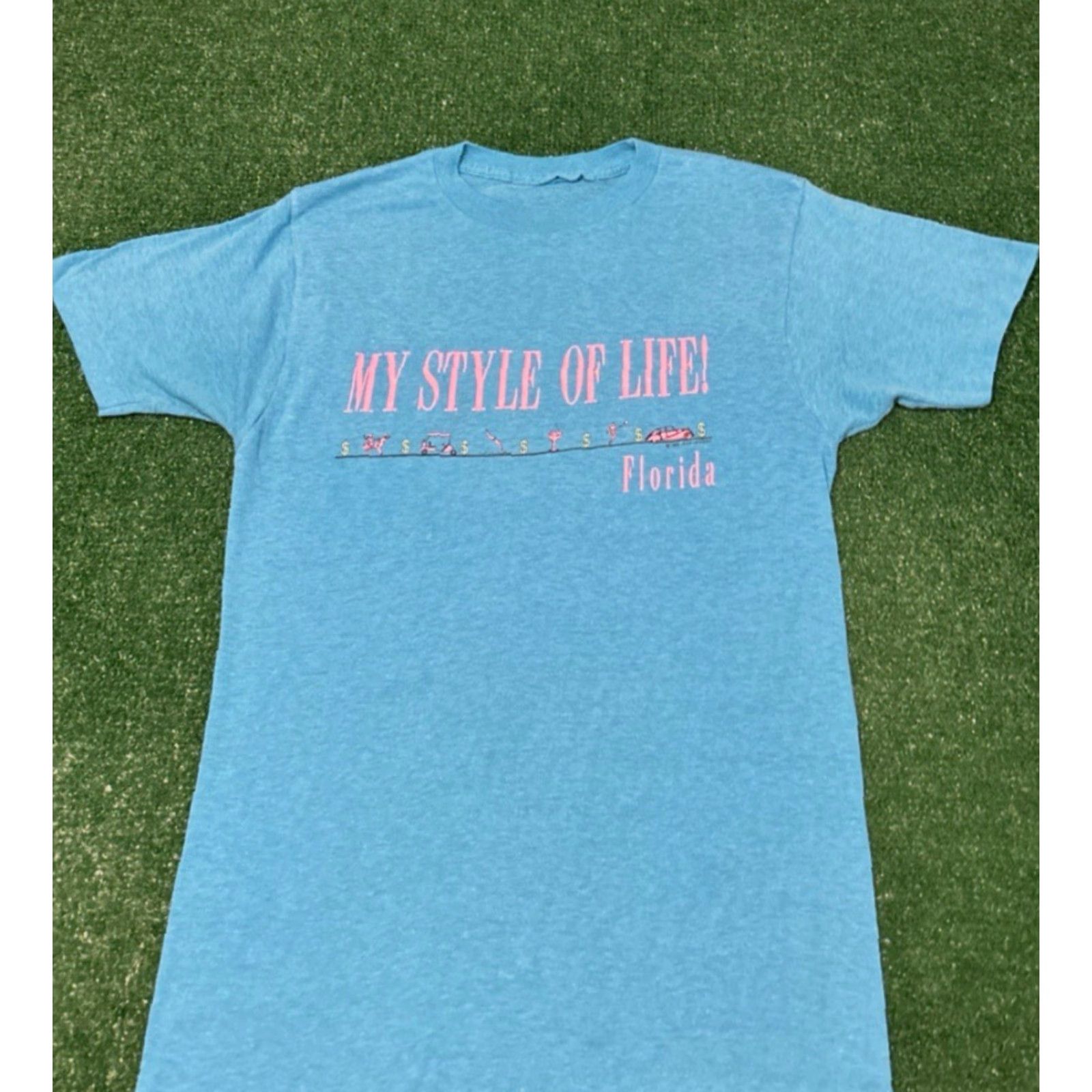 Alife VINTAGE 80s 90s My Style Of Life Florida Rich Lifestyle Miami 1985 VTG Shirt M Blue Mens T-Shirt Regular Short Sleeve Size US M / EU 48-50 / 2 - 4 Thumbnail