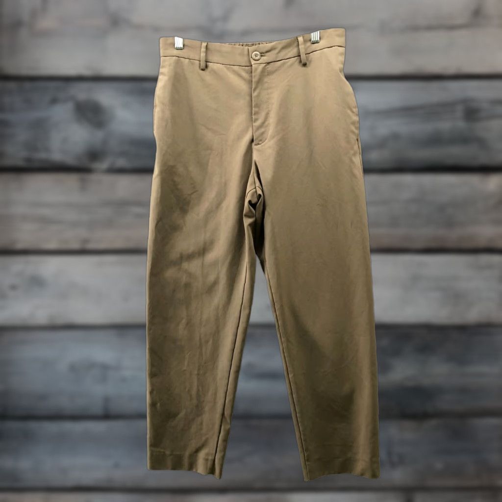 Zara Zara Mens Pants - Ankle Trouser Flat Front Beige L Comfort Waist Cotton Polyester Blend Reg Men Pants Straight Leg 27in Inseam Vintage No Size US 33 - 1 Thumbnail
