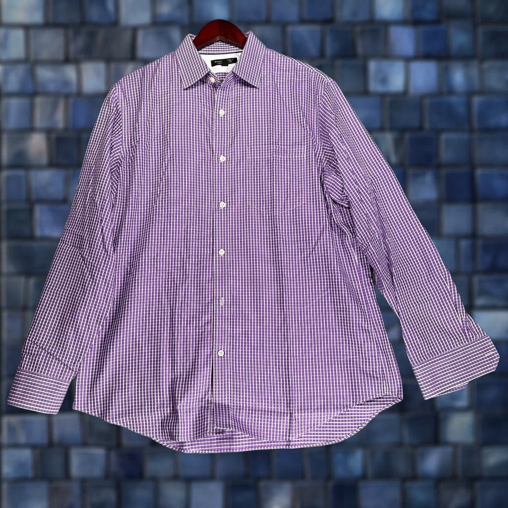 Banana Republic Banana Republic Mens Large Non Iron Classic Fit Button Up Purple Plaid Shirt Size US L / EU 52-54 / 3 - 1 Thumbnail
