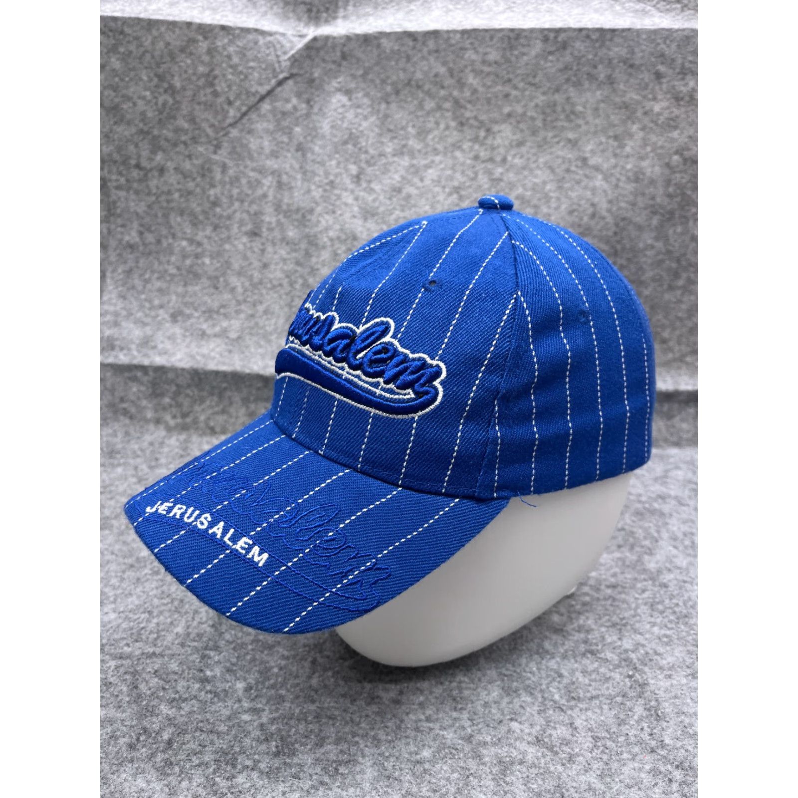 Vintage Jerusalem Hat Cap Strap Back Adult One Size Blue Pinstripe Cotton Poly Blend Size ONE SIZE - 4 Thumbnail