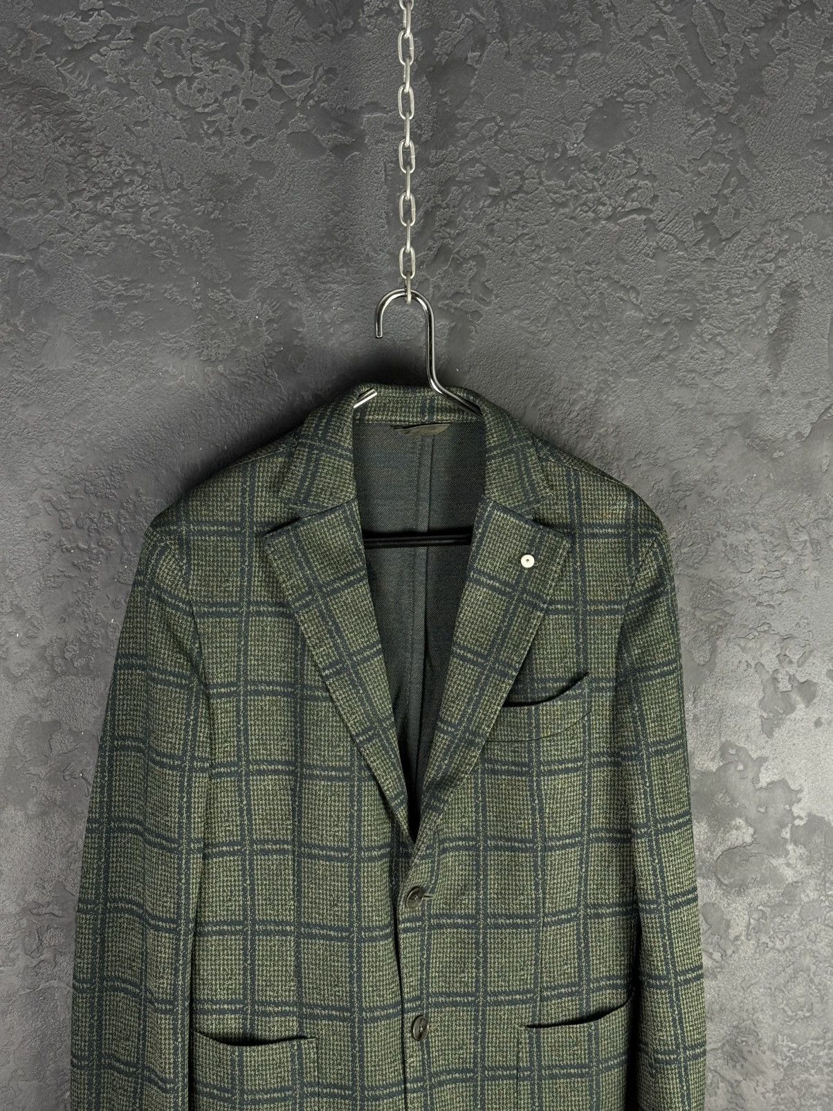 L.B.M. 1911 L.B.M. 1911 Olive Green Check Wool-Blend Men’s Blazer 48R Size 48L - 2 Thumbnail