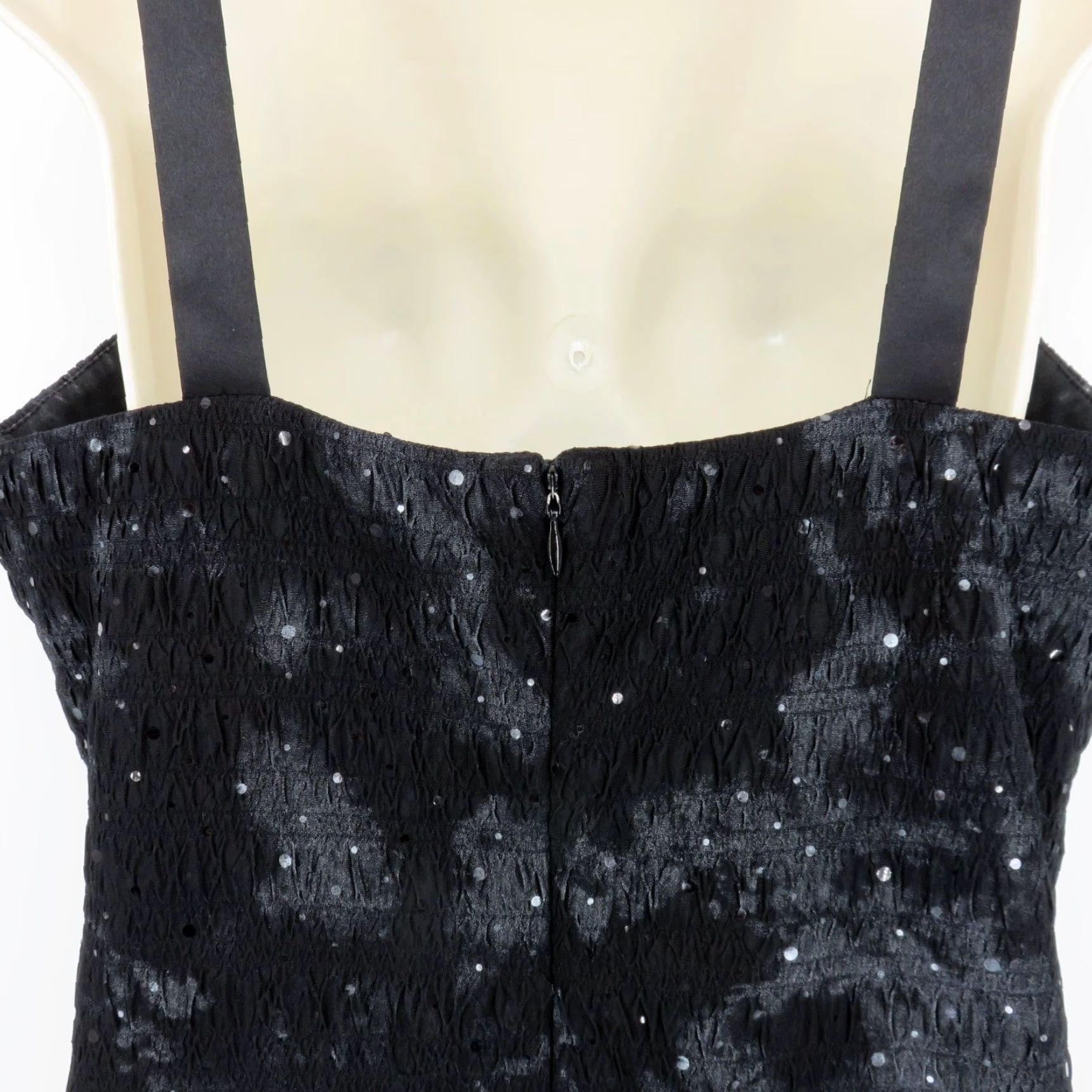 Vintage VINTAGE R&M Richards Women Dress Cocktail Sleeveless Square Neck 14 Black Gray Crinkled Midi Sheath Size XL / US 12-14 / IT 48-50 - 6 Thumbnail