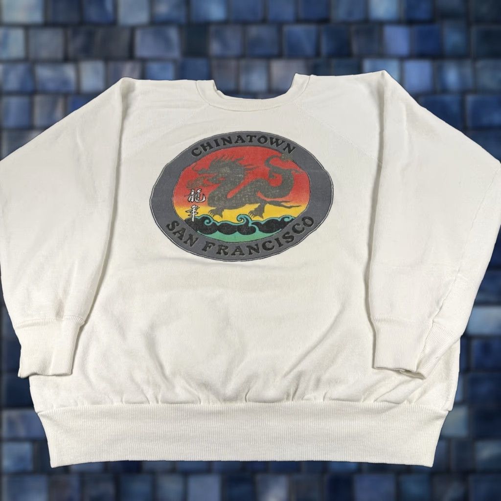 Vintage VINTAGE American Vintage Sweatshirt Crewneck M/L USA Skate Dragon White Men Regular Graphic Print 80s 90s Size US M / EU 48-50 / 2 - 1 Thumbnail