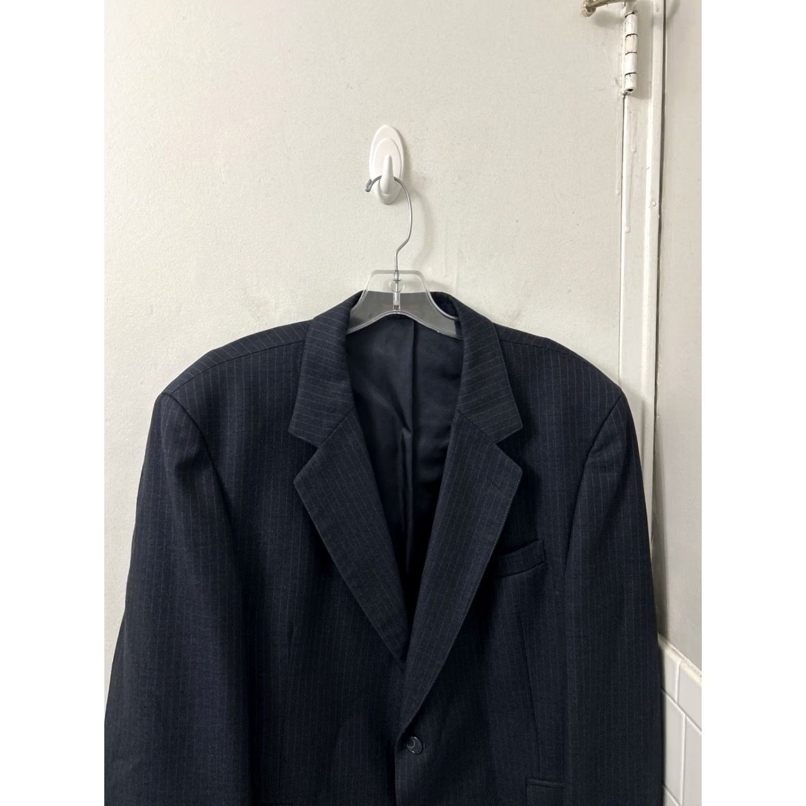 Vintage VINTAGE Alexander Shields Sport Coat Jacket Men 43S Navy Pinstripe 100% Wool Notch Lapel Two-Button Short" Size US XS / EU 42 / 0 - 2 Thumbnail