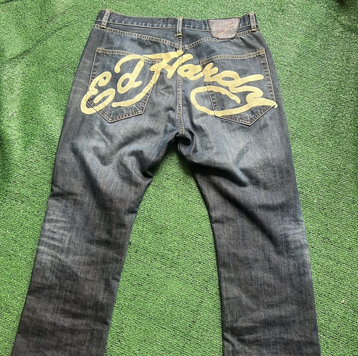 image of Ed Hardy Spell Out Baggy Denim Pants Y2K in Black, Men's (Size 36)