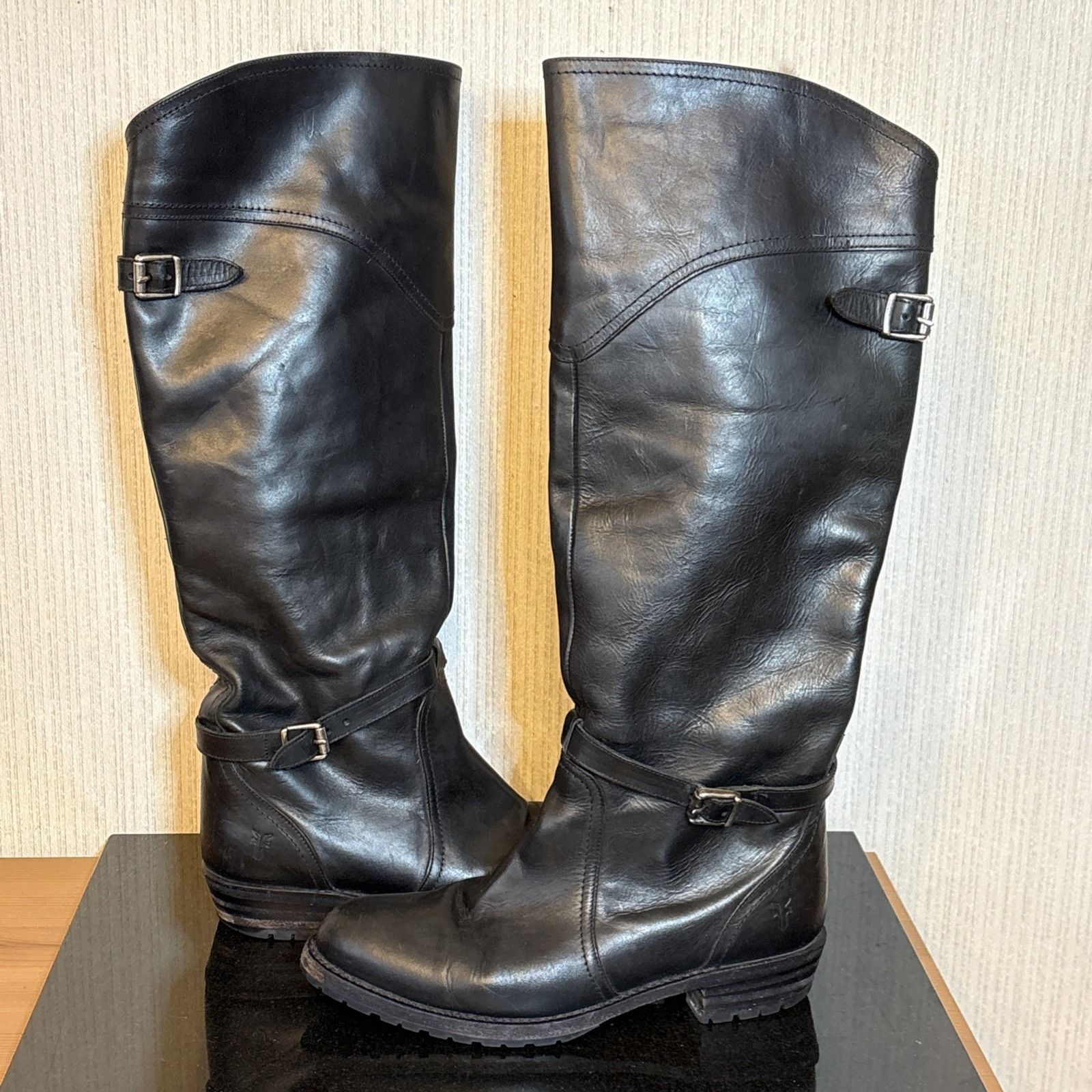 Frye Frye Dorado Riding Boots Womens Size 7 Black Leather Rabbit Size US 7 / IT 37 - 7 Thumbnail