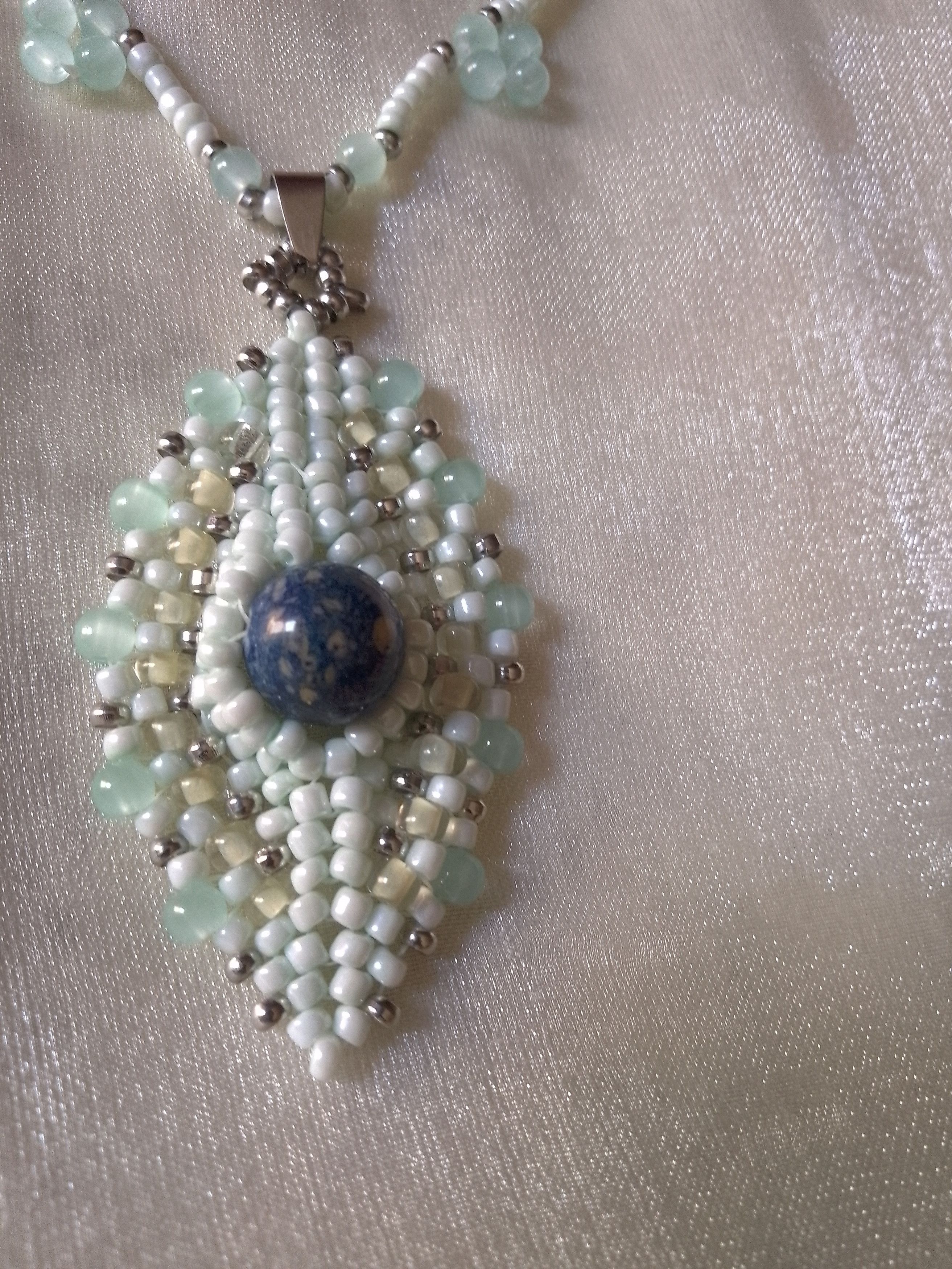 Handmade Necklace Leafy pendant Lapis lazuli gemstones Size ONE SIZE - 8 Thumbnail