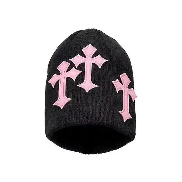 Japanese Brand Black cross jacquard Y2K knitted hat Size ONE SIZE - 4 Thumbnail