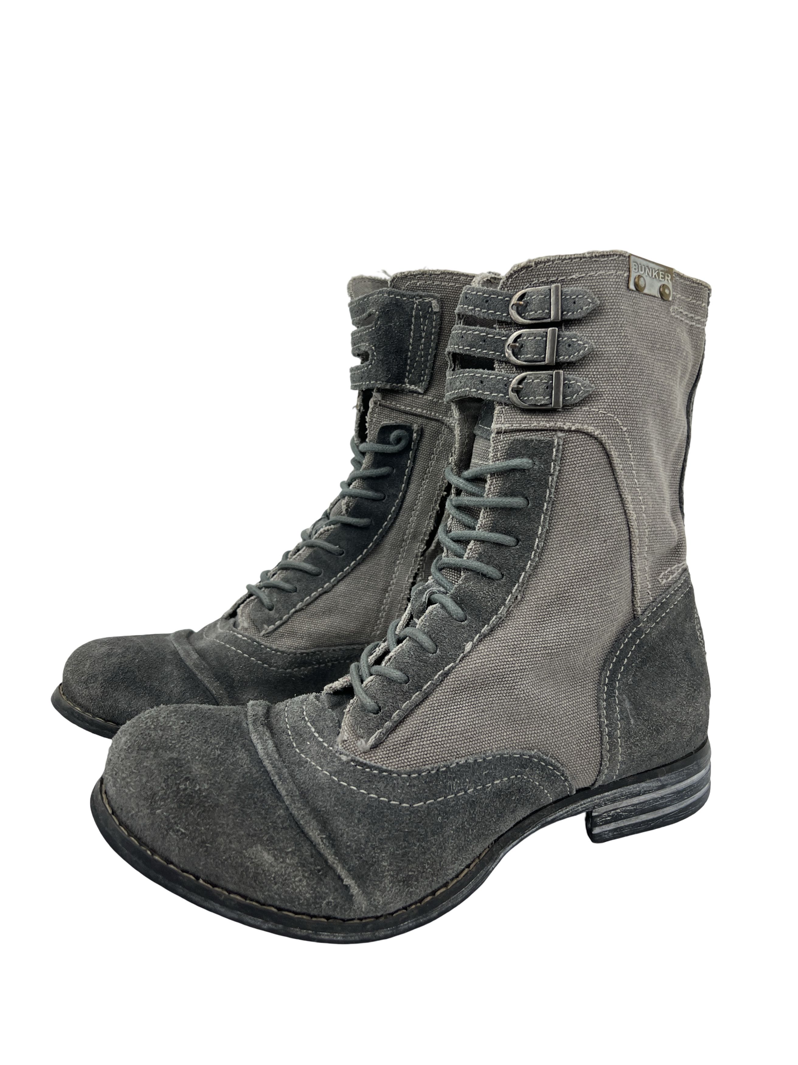 Vintage Y2K Bunker Avant Garde Grey Suede\Denim Boots Combat Style Size US 7 / IT 37 - 1 Thumbnail
