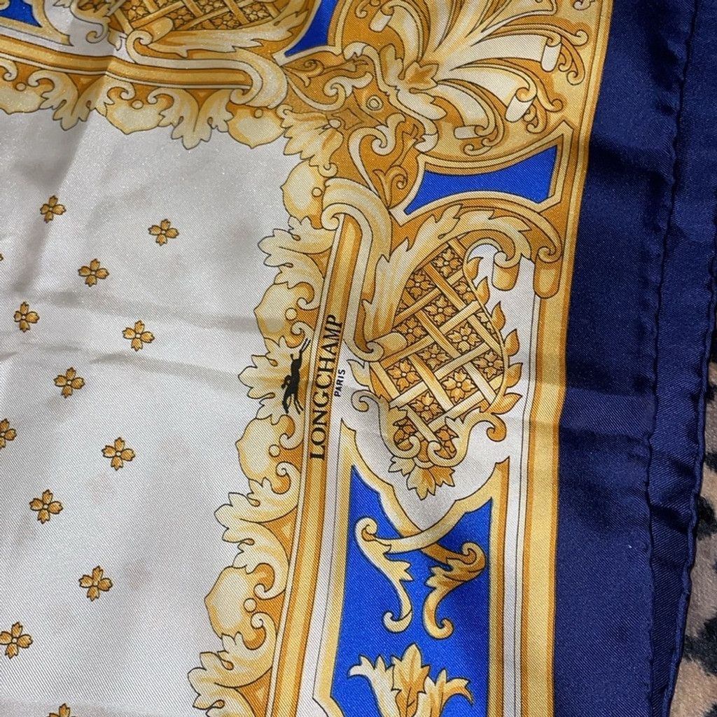 Longchamp 33x33 Longchamp baroque silk scarf Blue and Gold Size ONE SIZE - 4 Thumbnail