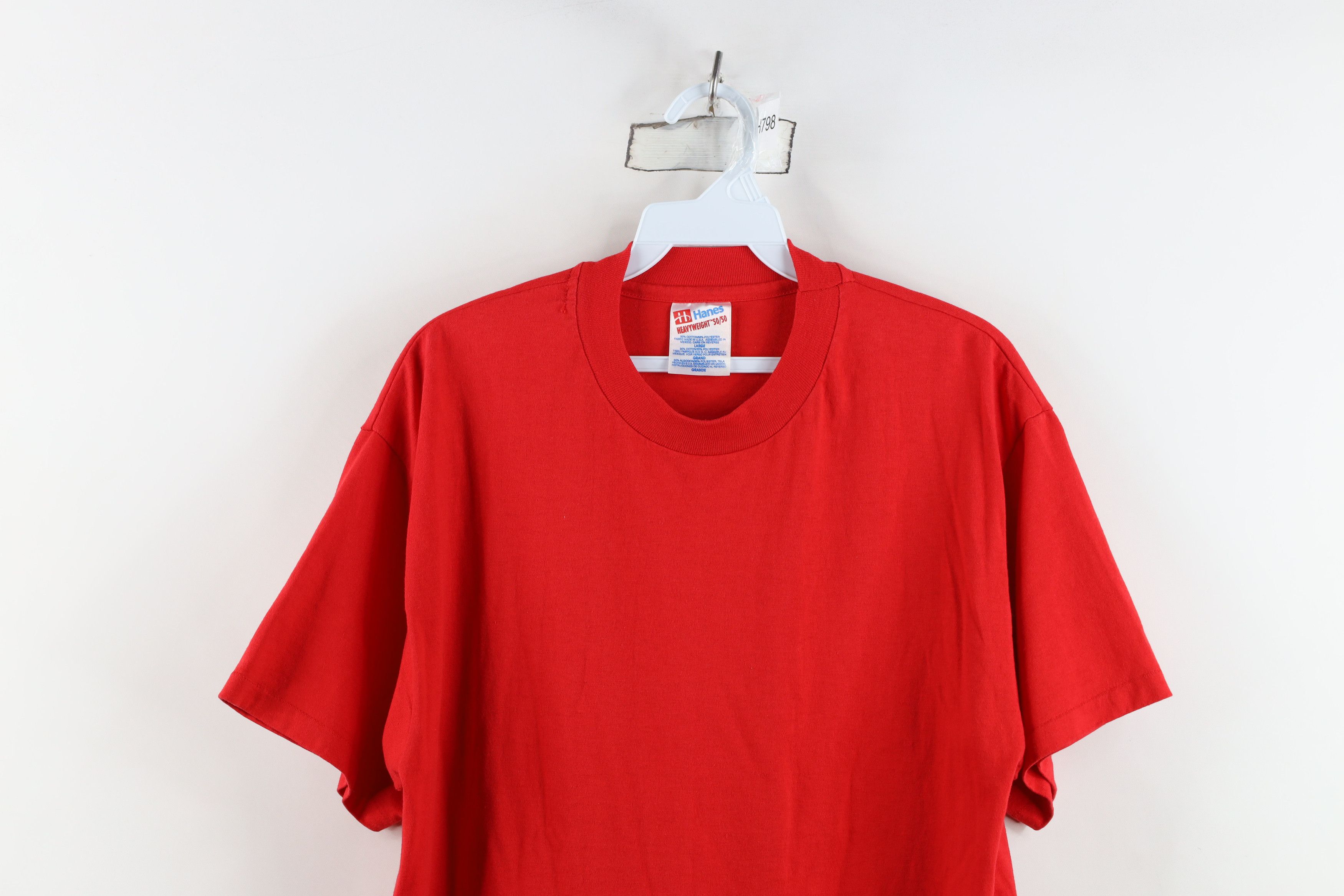 Hanes Vintage 90s Hanes Heavyweight Blank Short Sleeve T-Shirt Red Size US L / EU 52-54 / 3 - 2 Thumbnail