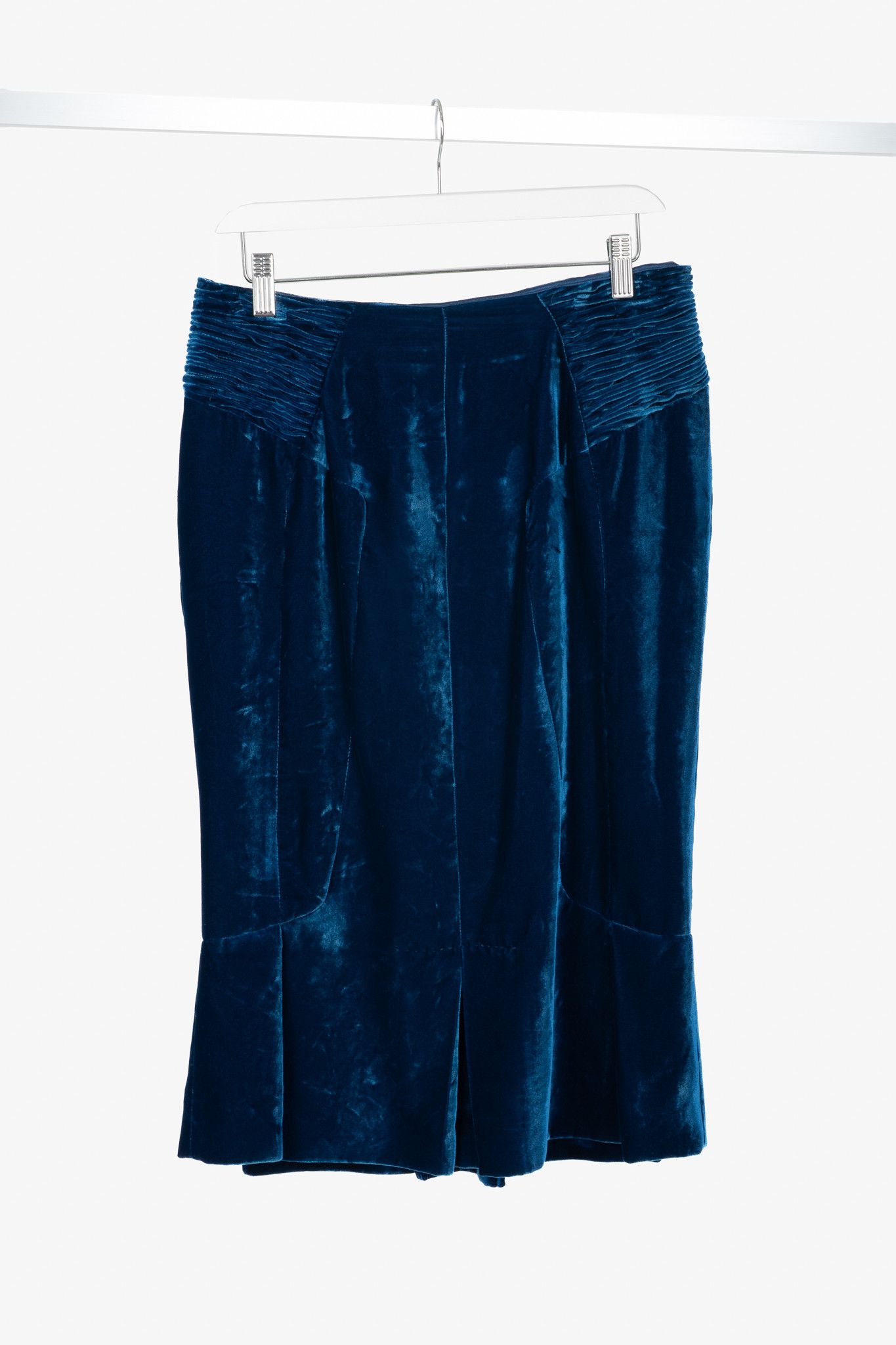 Tom Ford Tom Ford AW11 Blue Velvet Pleated Flared-Hem Skirt Size 32" / US 10 / IT 46 - 1 Thumbnail