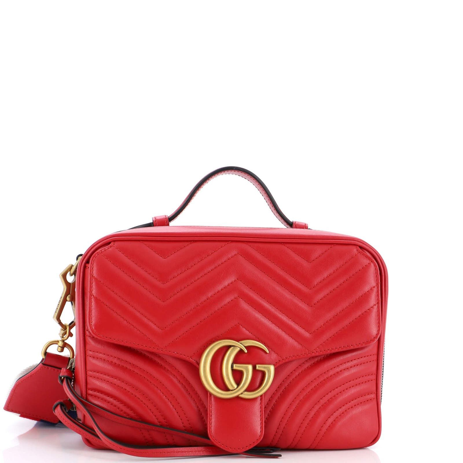 image of Gucci Gg Marmont Zip Around Camera Bag Matelasse Leather Small in Red, Women's