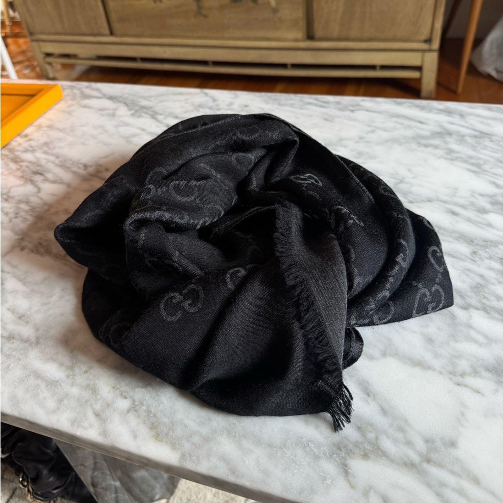 Gucci Men’s Gucci Black Jacquard Wool Silk Scarf Size ONE SIZE - 4 Thumbnail