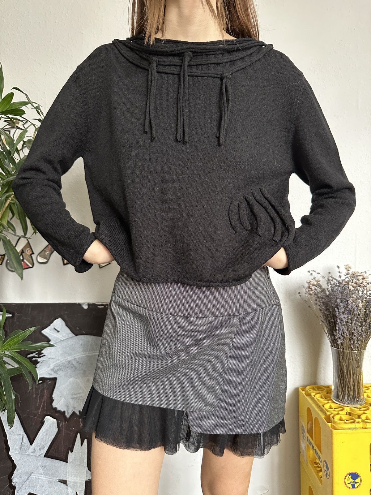 Designer Unique Designer Wool Blend Fringe Knit Crop Pullover Size L / US 10 / IT 46 - 2 Thumbnail