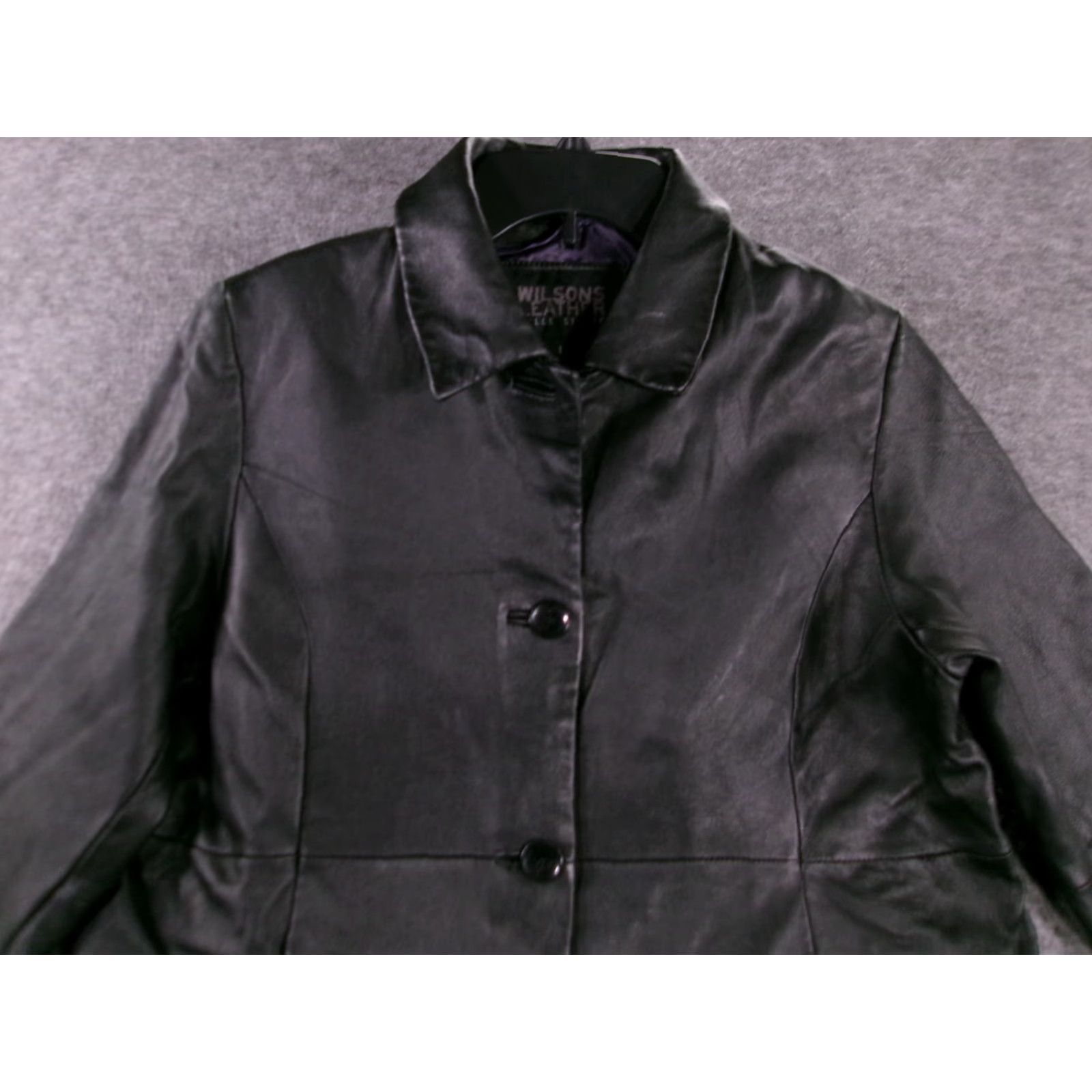 Vintage Wilsons Leather Jacket Women Large Black Pelle Studio Button Trench Coat Lined Size L / US 10 / IT 46 - 2 Thumbnail