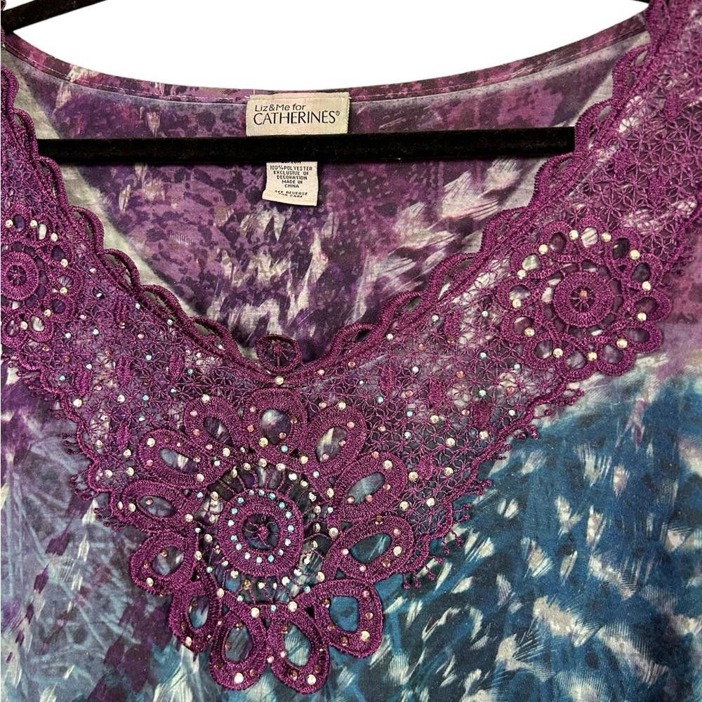 Designer Liz & Me l Vintage Lace Embellished Boho Top 2X Size XXL / US 16-18 / IT 52-54 - 2 Thumbnail