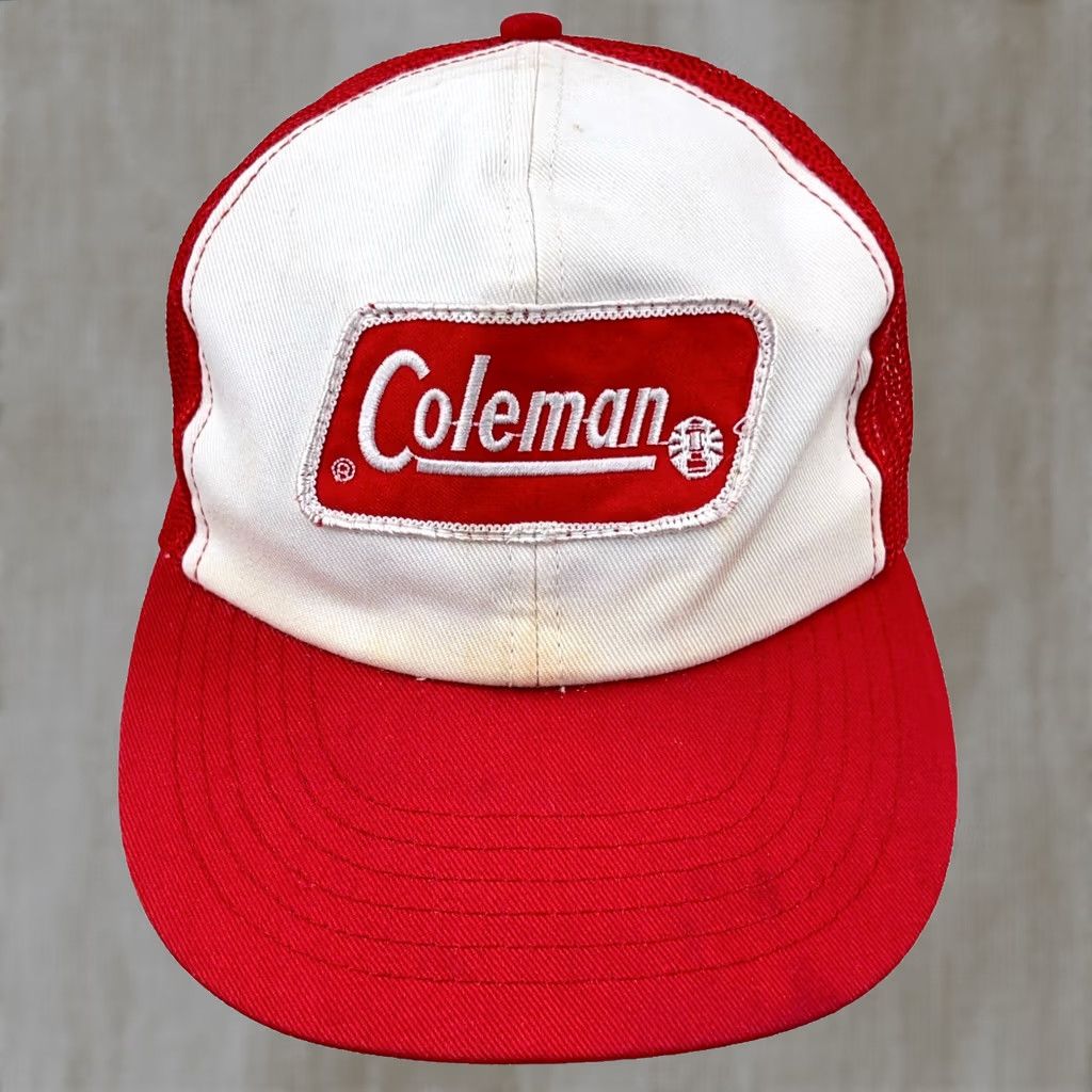 Vintage Vintage Coleman 80s/90s Trucker Hat Cap Snapback Patch Red White Camp Lantern - Adjustable - Classic Outdoor Size ONE SIZE - 1 Thumbnail