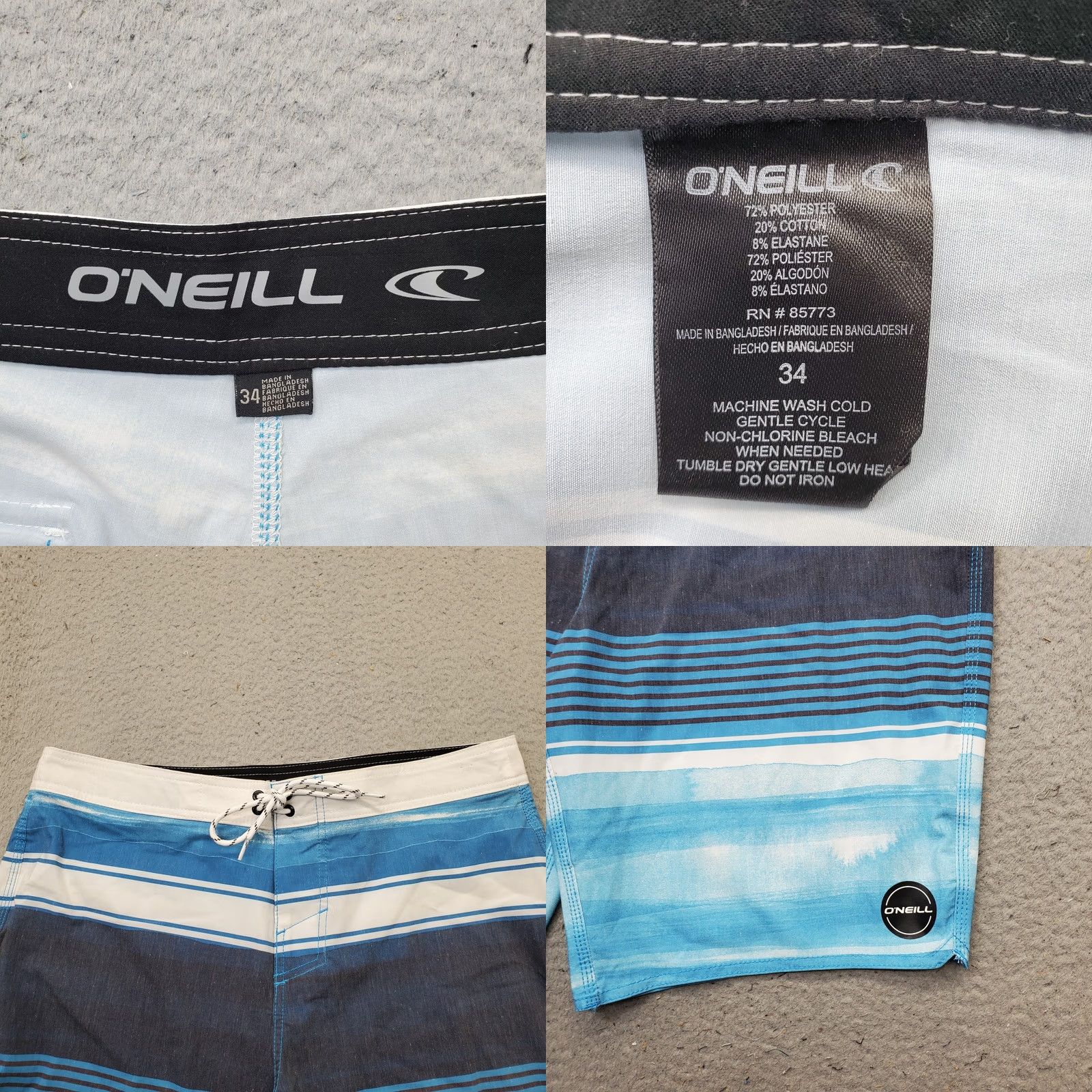 O'Neill O'Neill Board Shorts Mens 34 Multi Striped Surf Surfing Water Polo Drawstring Size US S / EU 44-46 / 1 - 8 Thumbnail