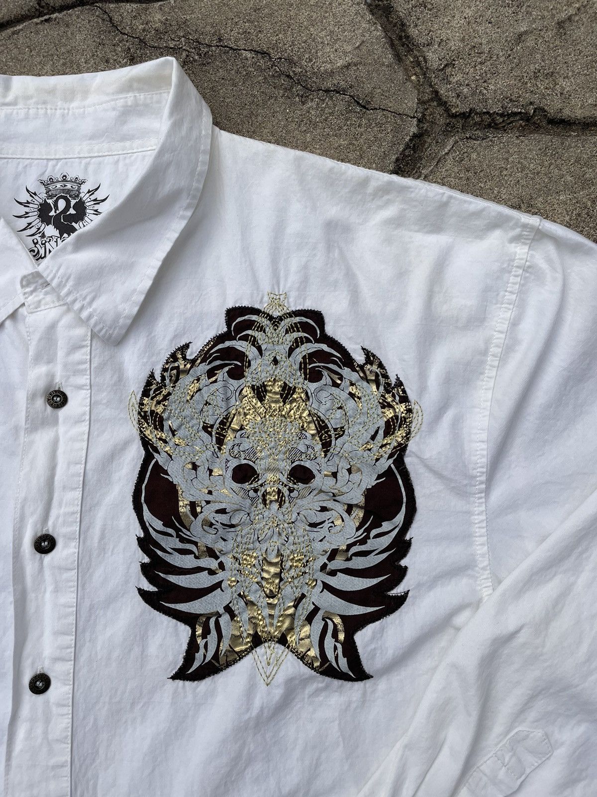Affliction × Ed Hardy Crazy Y2K Ed Hardy Affliction Type Skull Collared Shirt Size US XXL / EU 58 / 5 - 3 Thumbnail