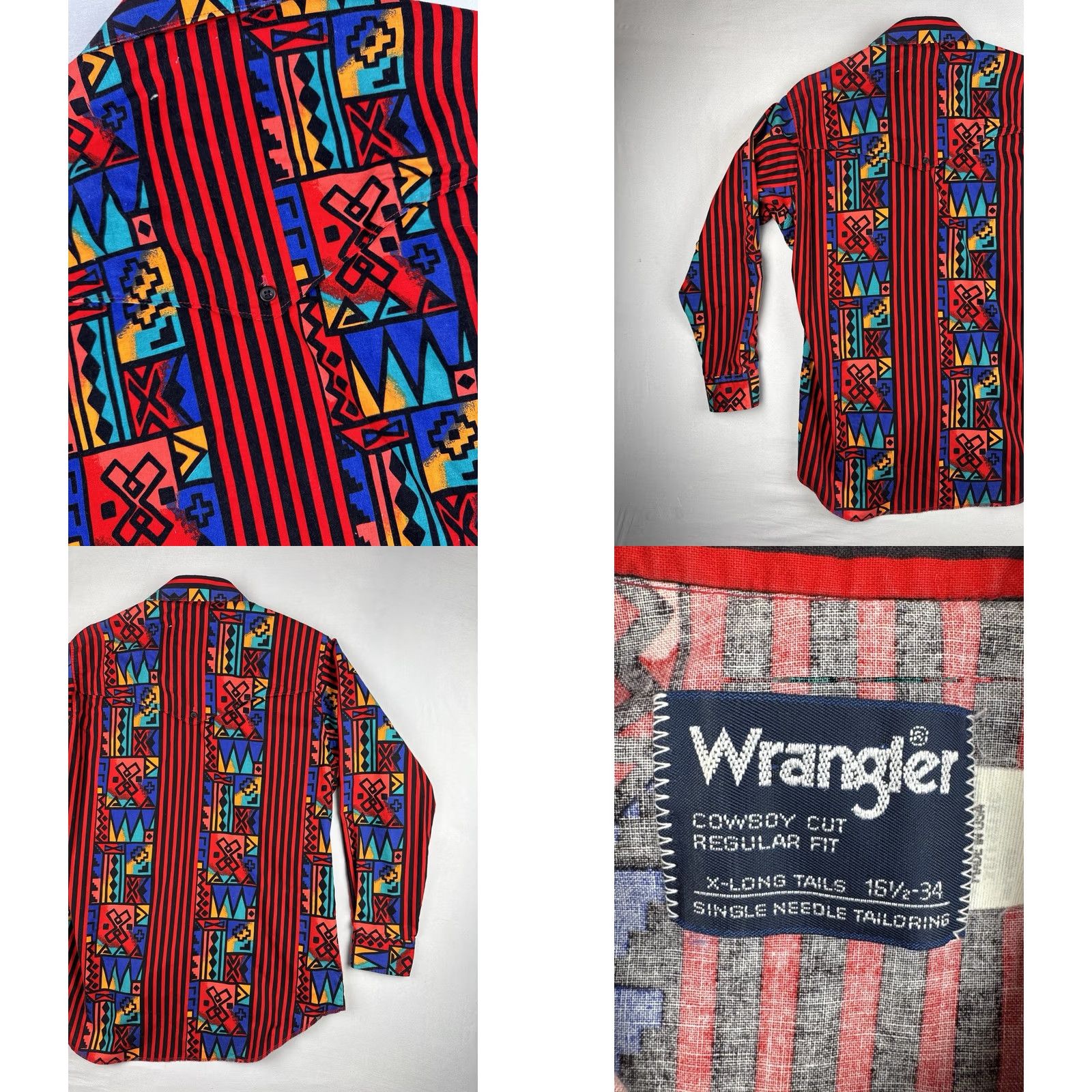 Wrangler VINTAGE Wrangler Western Shirt USA Made Aztec Southwest Striped L Tall Men Size US L / EU 52-54 / 3 - 9 Thumbnail