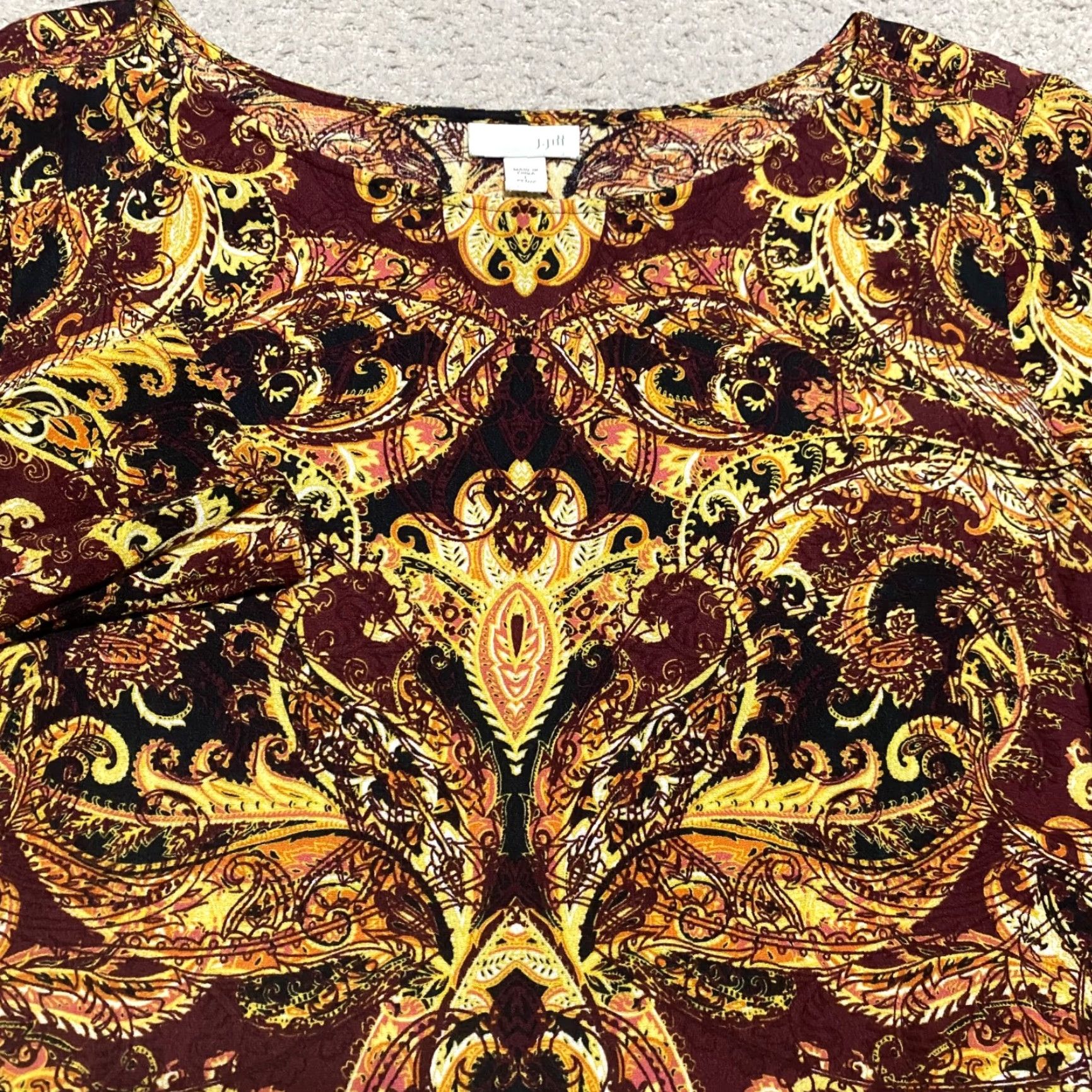 J. Jill J Jill Womens PL Petites Shirt Multicolor Paisley Boat Neck Tunic Long Sleeve Blouse Size L / US 10 / IT 46 - 5 Thumbnail