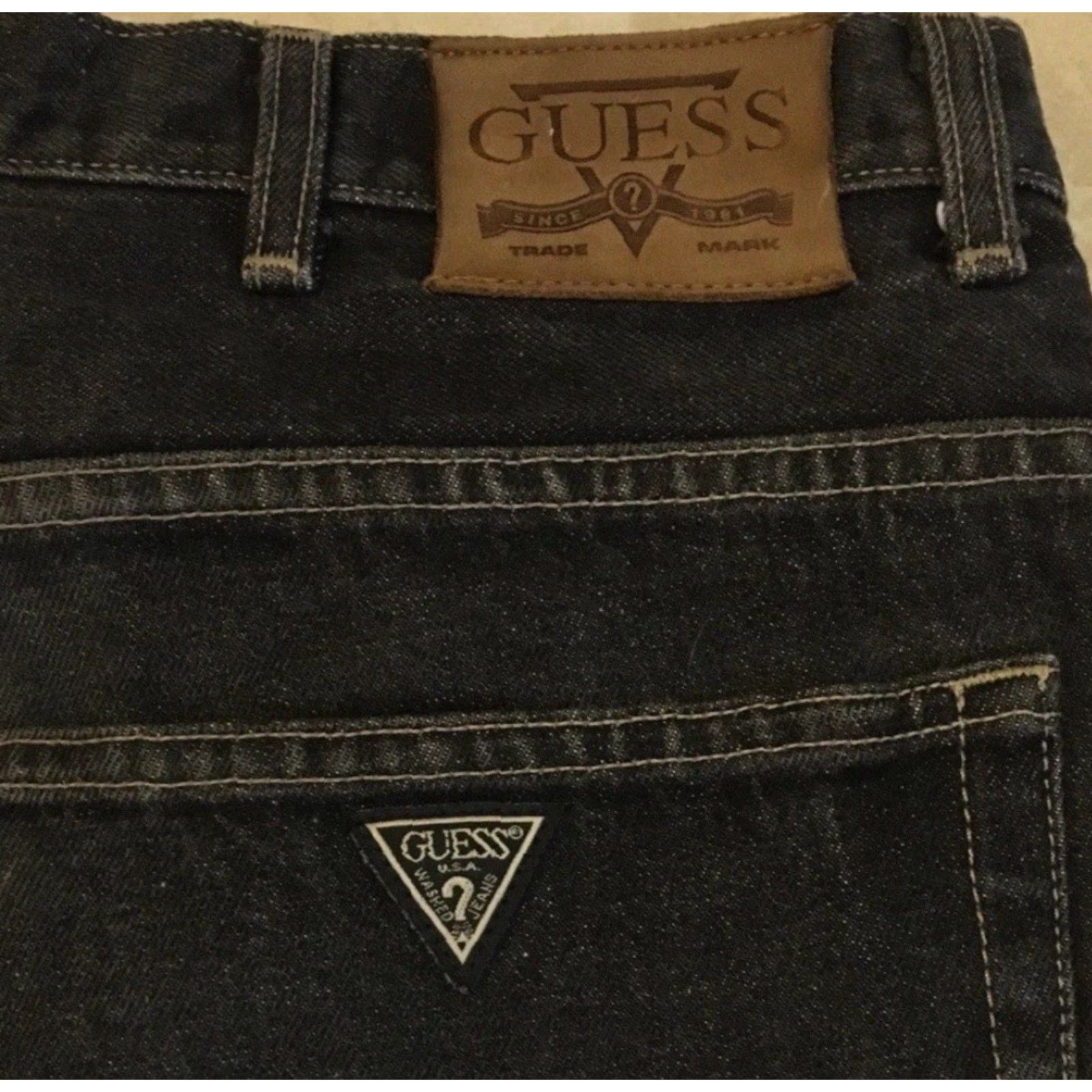 Guess VINTAGE GUESS Jeans 90s Distressed Baggy 40 Black Denim Silvertab Polar Butter Men Regular 33in Wide-Leg Grunge Rock USA Big Boy Inseam 33 Mens Jeans Size US 40 / EU 56 - 3 Thumbnail