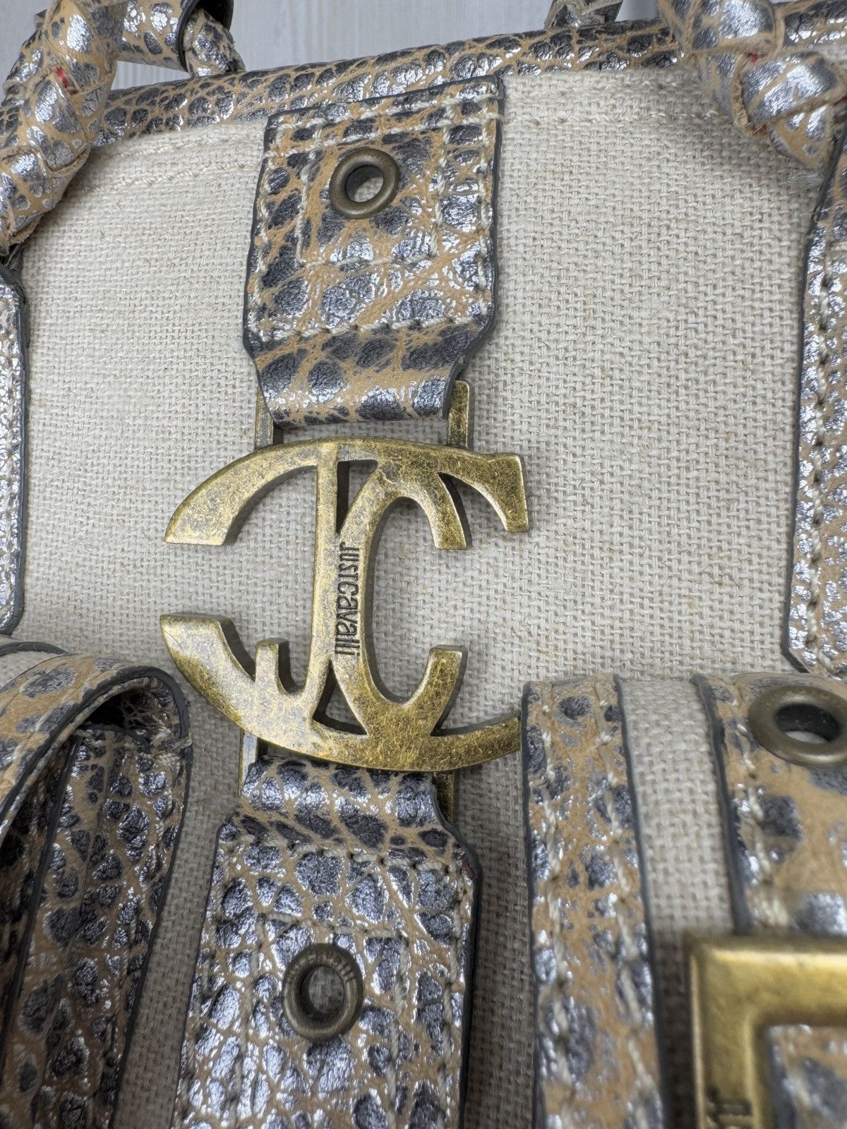 Just Cavalli Just Cavalli Juta Leather Beige Silver Simonella handle bag Size ONE SIZE - 4 Thumbnail