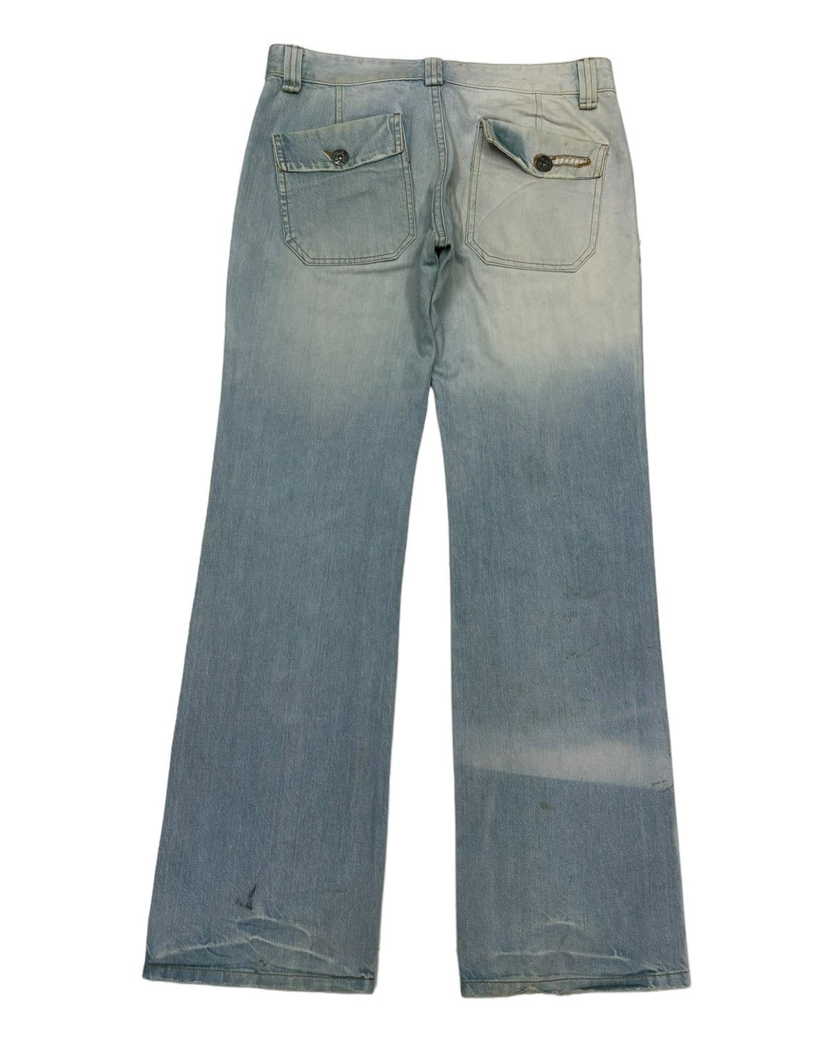 If Six Was Nine × Le Grande Bleu (L.G.B.) × Tornado Mart RARE🔥VINTAGE BACK NUMBER FLARED JEANS FADED DENIM Size US 32 / EU 48 - 8 Thumbnail