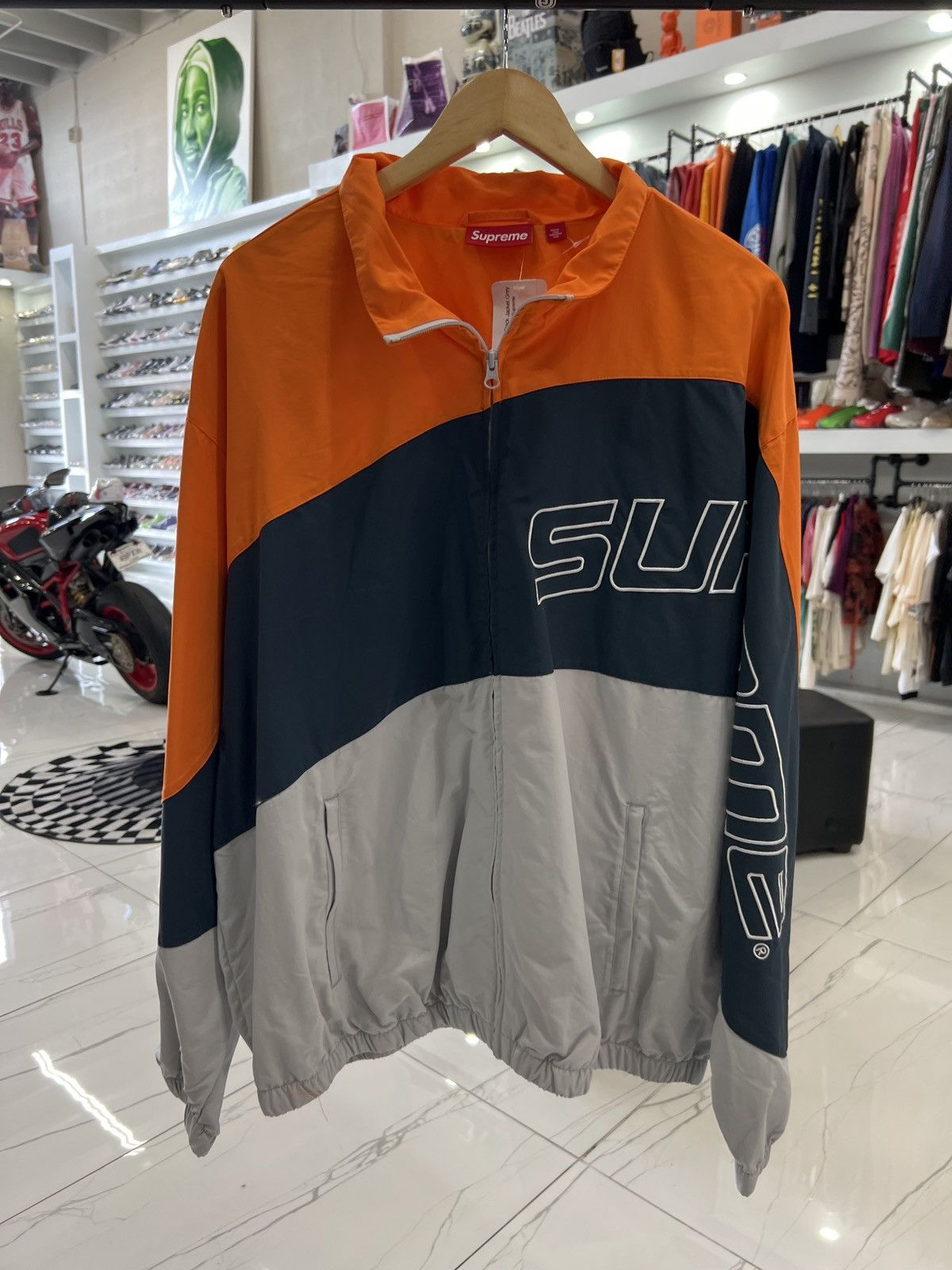 Supreme Supreme Curve Track Jacket Grey/Orange/Navy Size US XL / EU 56 / 4 - 1 Thumbnail