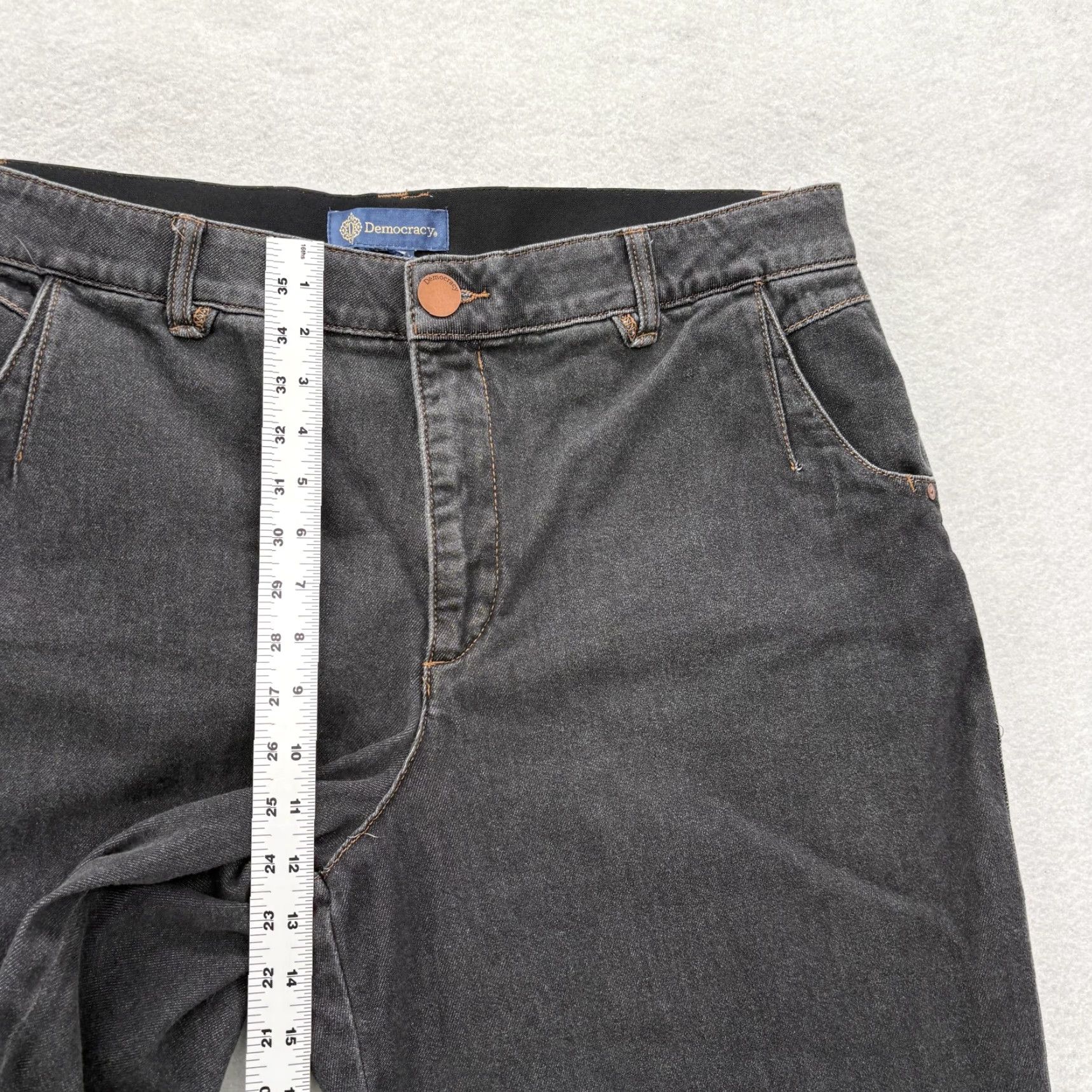 Vintage Democracy Jeans Womens 16P Gray Denim Wide-Leg Petites High Rise 27in Inseam Elastic Waist Pockets Button Zip Stretch Cotton Polyester Spandex Size 38" / US 16 / IT 52 - 6 Thumbnail
