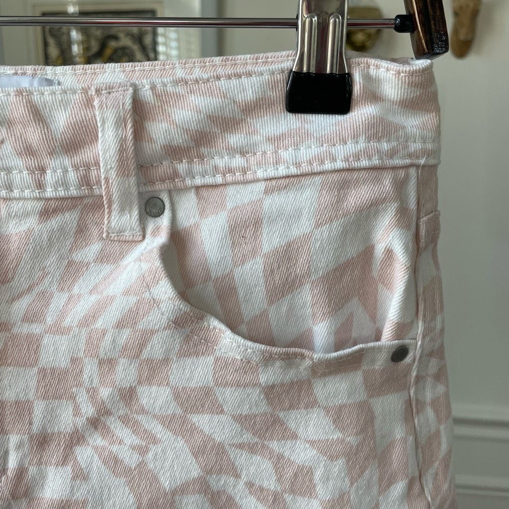 Rsq RSQ Pink White Psychedelic Grid Cutoff Denim Shorts 25 Size 25" / US 0 / IT 36 - 2 Thumbnail
