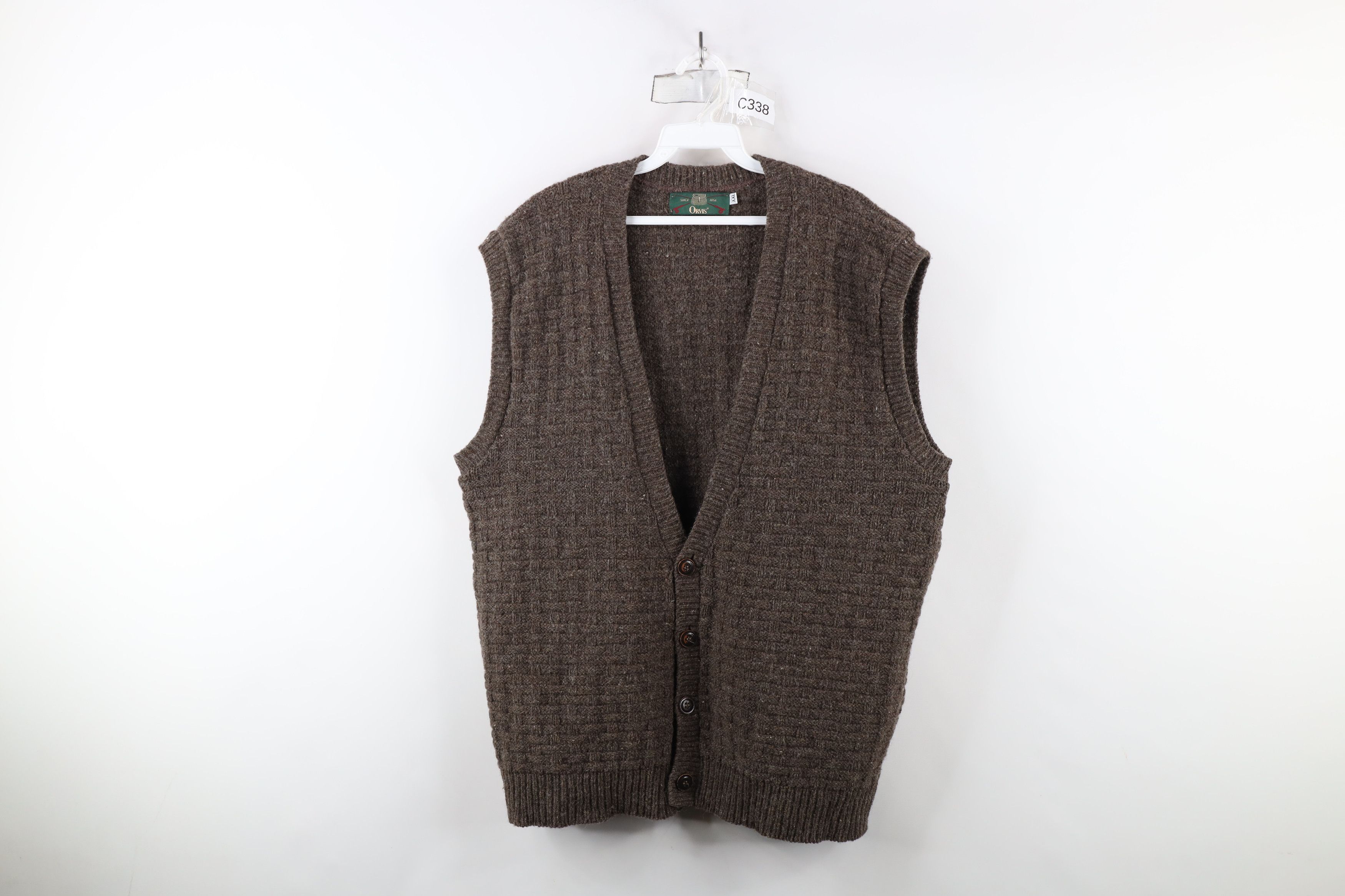 Orvis × Vintage Vintage 90s Orvis Weave Knit Cardigan Sweater Vest Brown USA Size US XXL / EU 58 / 5 - 1 Thumbnail