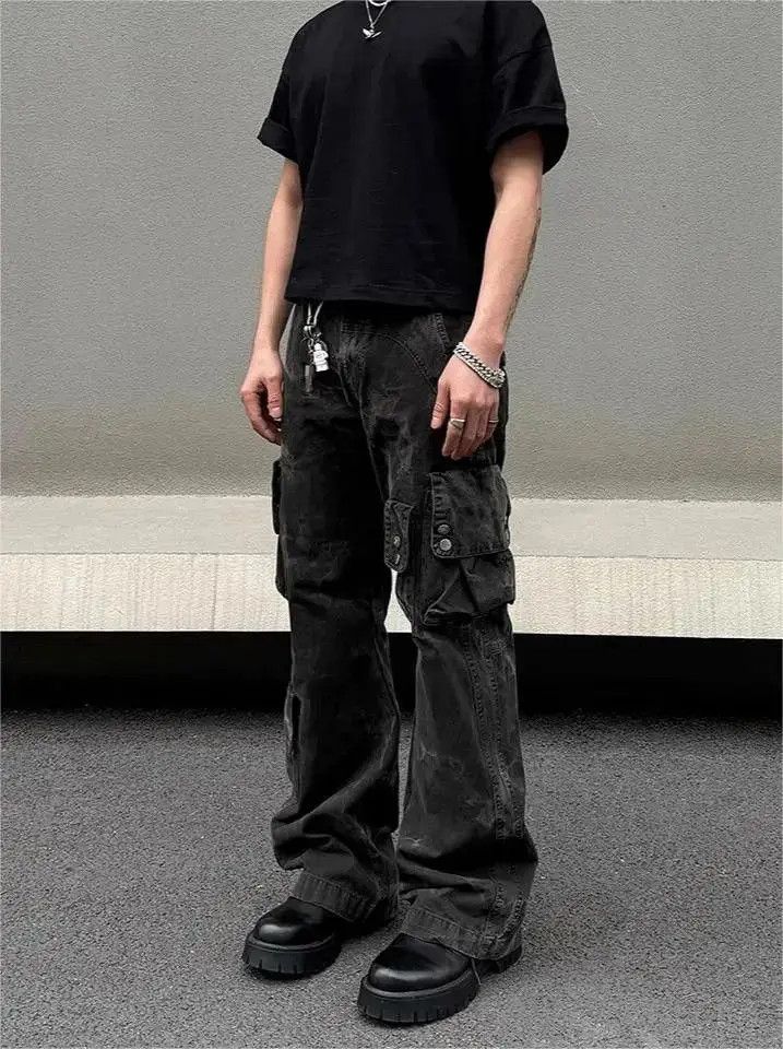 Japanese Brand Black multi pocket straight leg jeans Size US 32 / EU 48 - 4 Thumbnail
