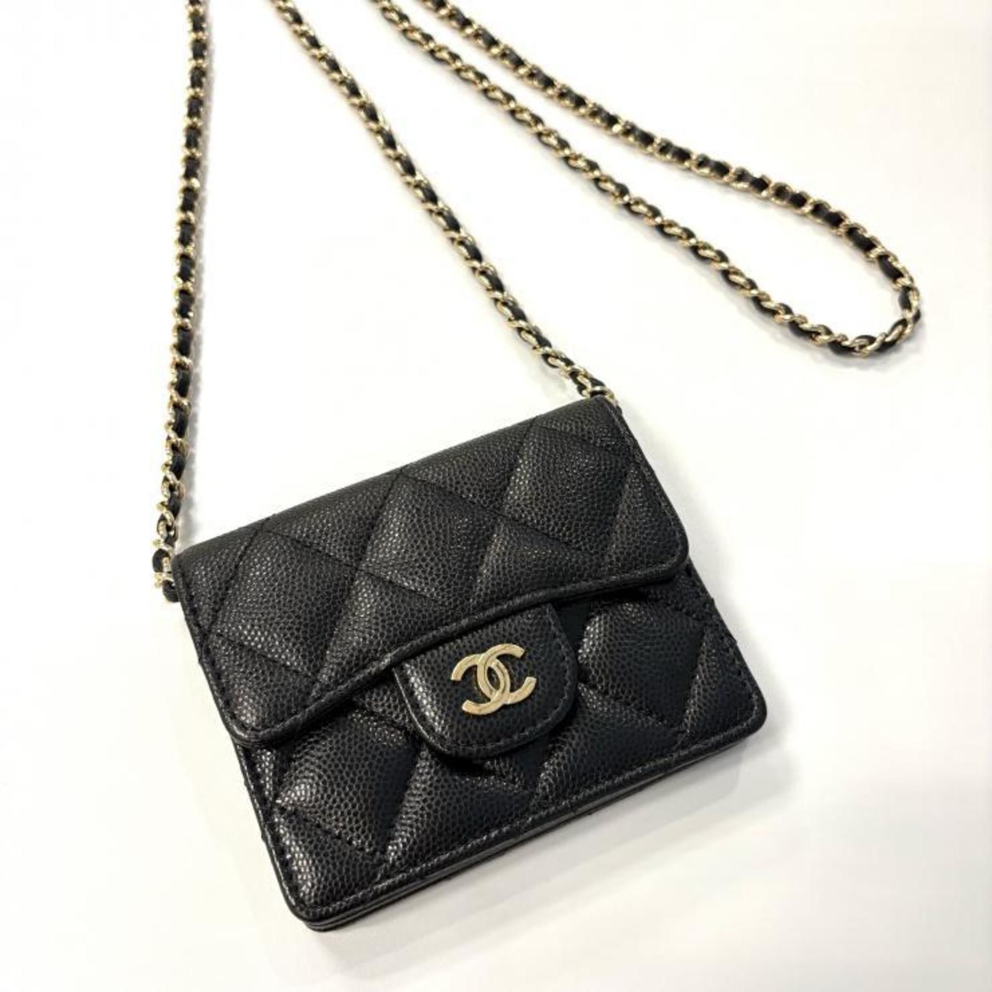 Chanel CHANEL Matelasse AP0238 B10583 C3906 Chain Wallet with Coco Mark CC Caviar Skin in Black Size ONE SIZE - 1 Thumbnail
