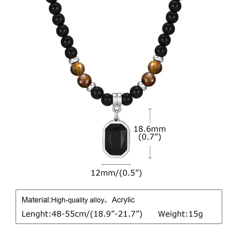 Jewelry × Vintage Mens Geometric Charm Necklaces, Black Beaded Tier Eye Stone Size ONE SIZE - 5 Thumbnail