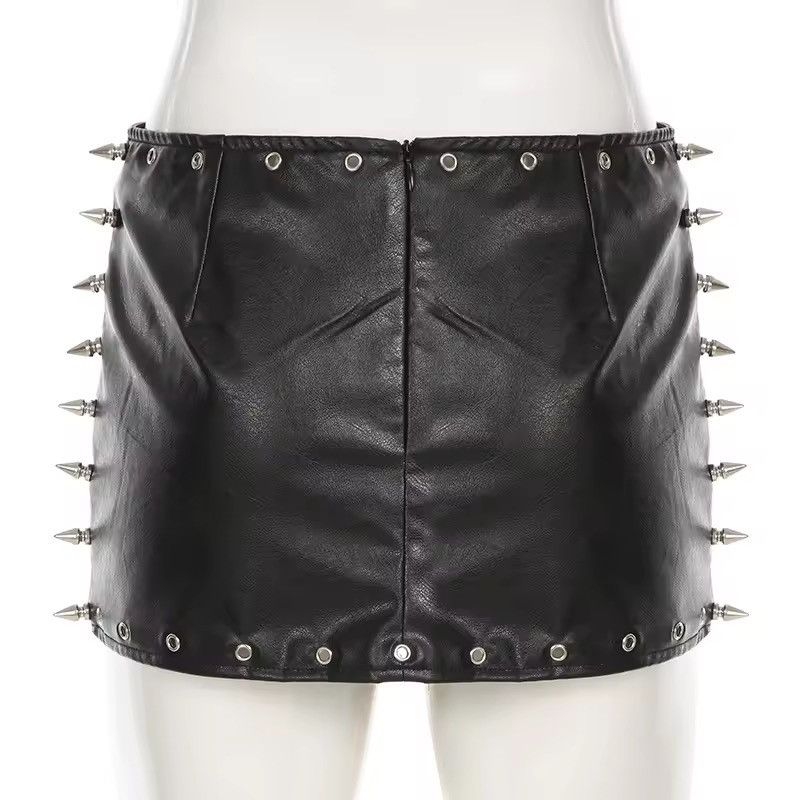 Leather Dark Sexy Slim Rivet Bodycon Skirt Size 29" - 6 Thumbnail