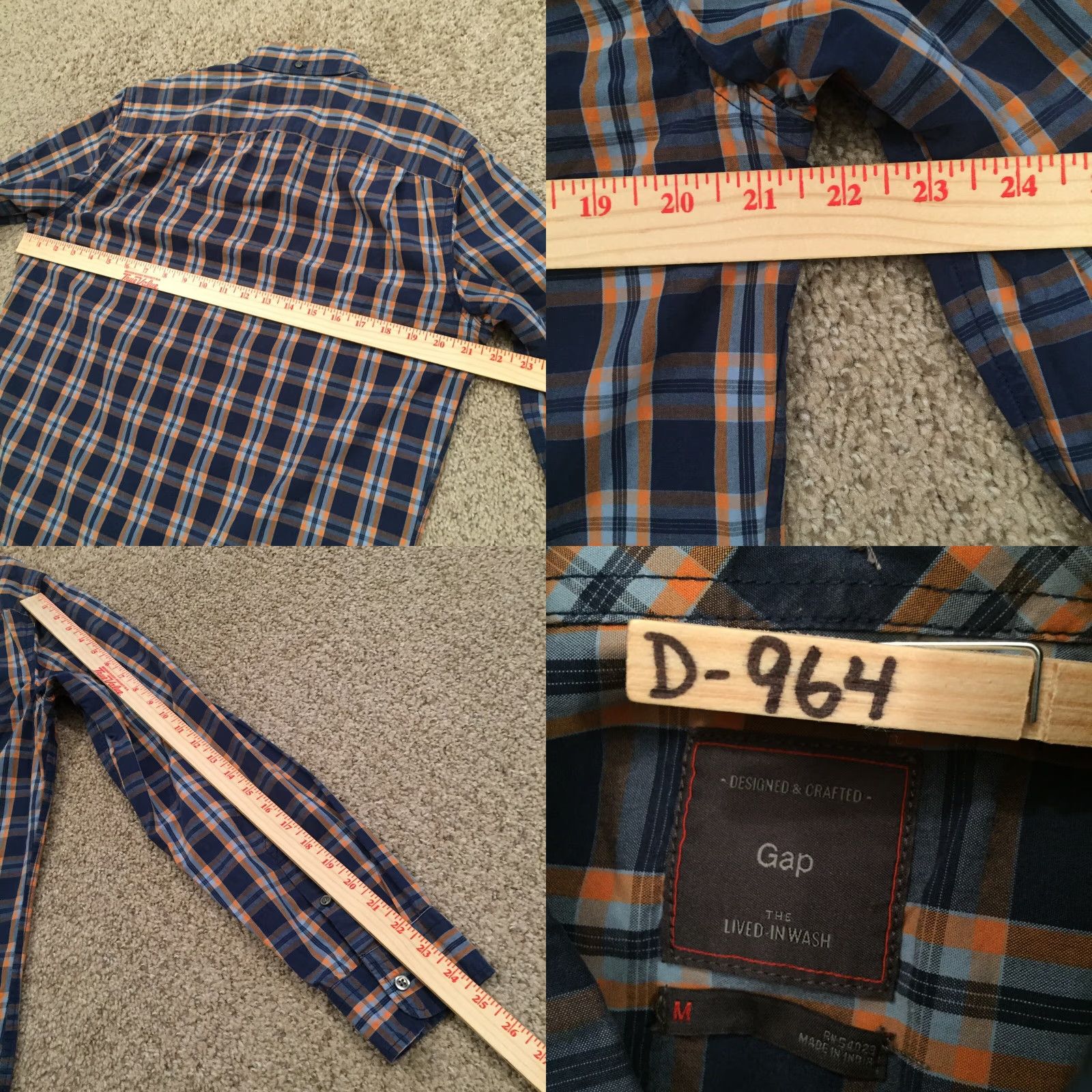 Gap Gap Button-Up Shirt Mens Medium Blue Orange Plaid Long Sleeve Casual Size US M / EU 48-50 / 2 - 8 Thumbnail