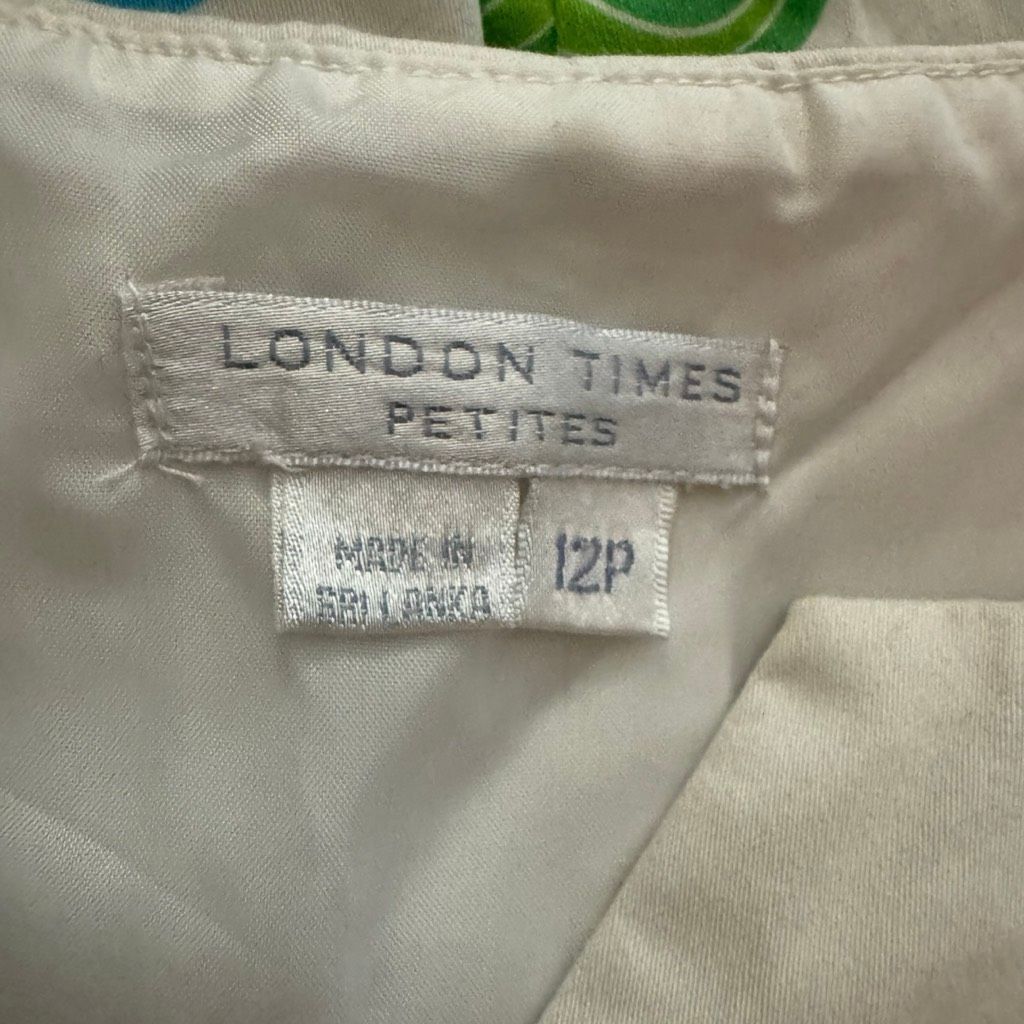 Other London Times Petites Printed Shift Dress White Blue Green Sl Size XL / US 12-14 / IT 48-50 - 3 Thumbnail