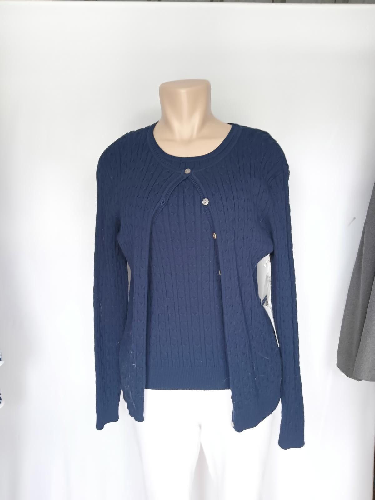 Designer Cozy Cable Knit Navy Cardigan Set Size L Size L / US 10 / IT 46 - 3 Thumbnail