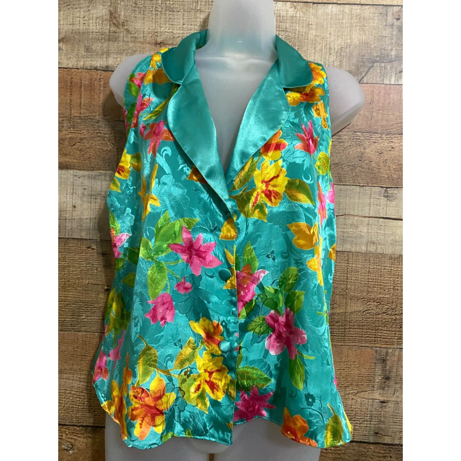 Victoria's Secret VINTAGE Victoria’s Secret Gold Label Satin Pajama Top Floral Medium Size M / US 6-8 / IT 42-44 - 2 Thumbnail