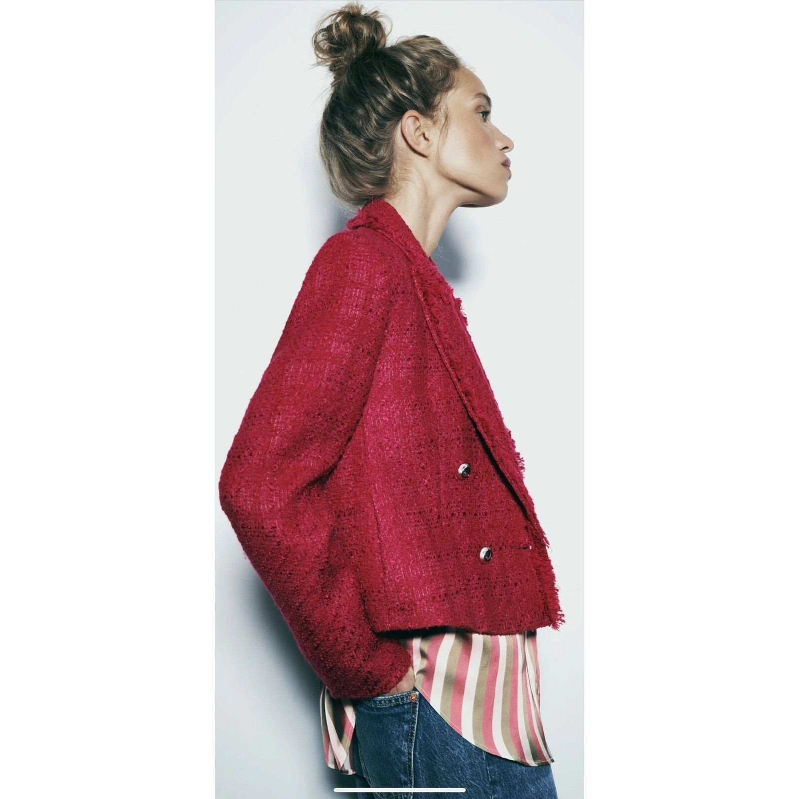 Zara Zara Double-Breasted Blazer Jacket With Frayed Edges Tweed Size XS / US 0-2 / IT 36-38 - 3 Thumbnail