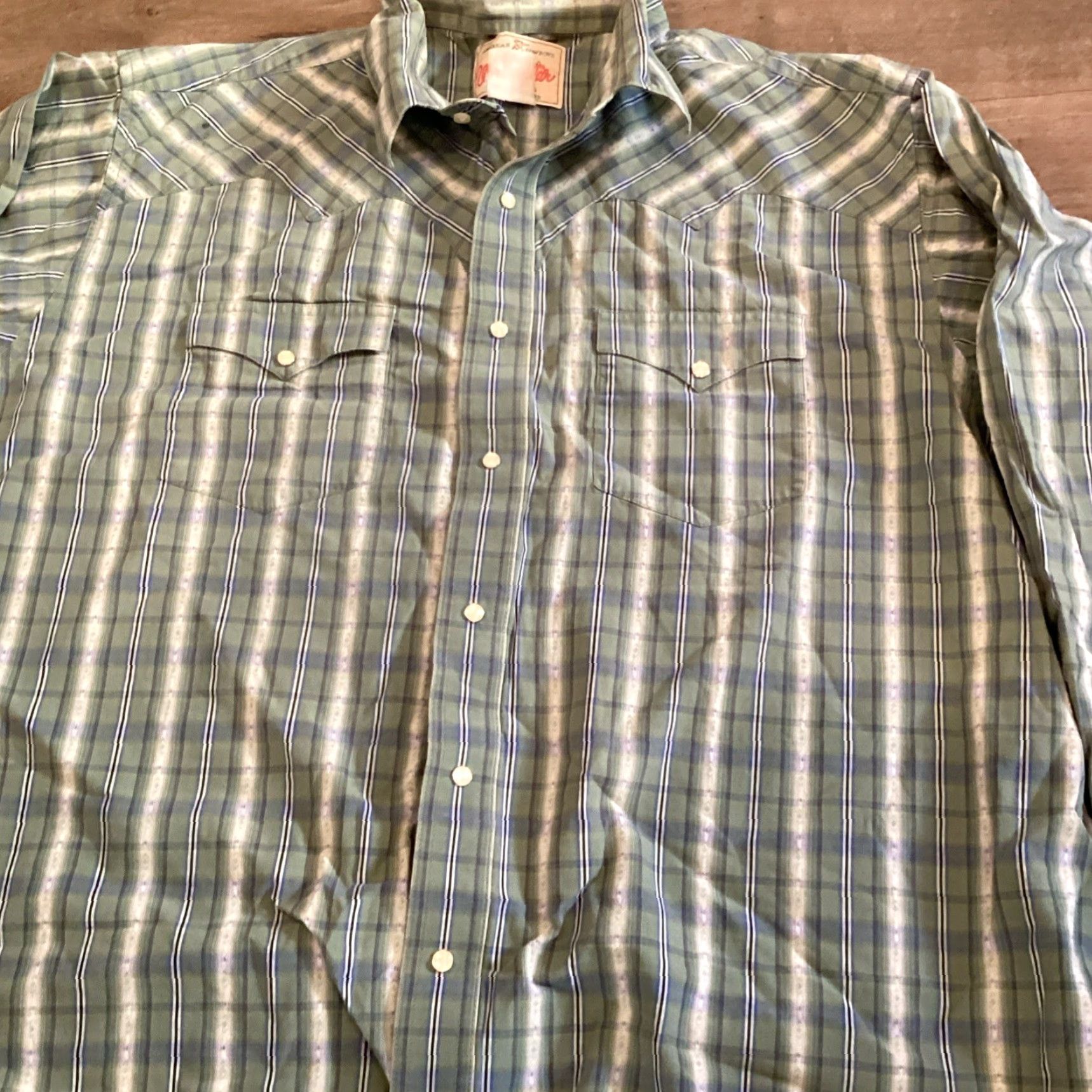 Wrangler VINTAGE Wrangler Western Shirt Men L Green Plaid Pearl Snap Rockabilly 70s 80s Westernwear Size US L / EU 52-54 / 3 - 2 Thumbnail