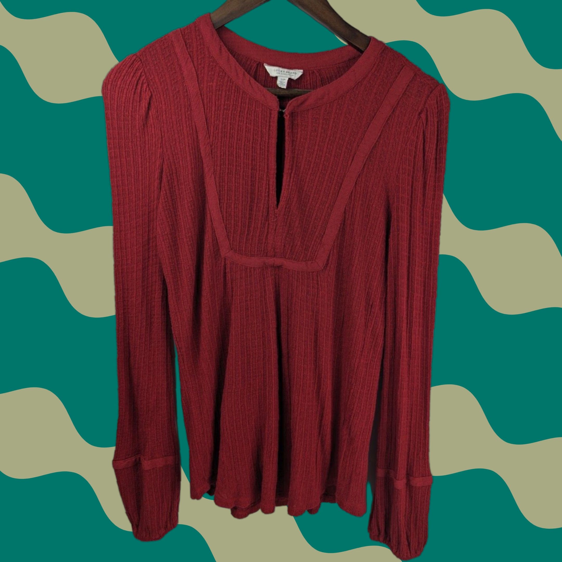 Lucky Brand Lucky Brand Blouse Womens Small Red Drop Needle Peasant V-Neck Long Sleeve Balloon Sleeve Floral Top 7W64388 XS? Size S / US 4 / IT 40 - 1 Thumbnail