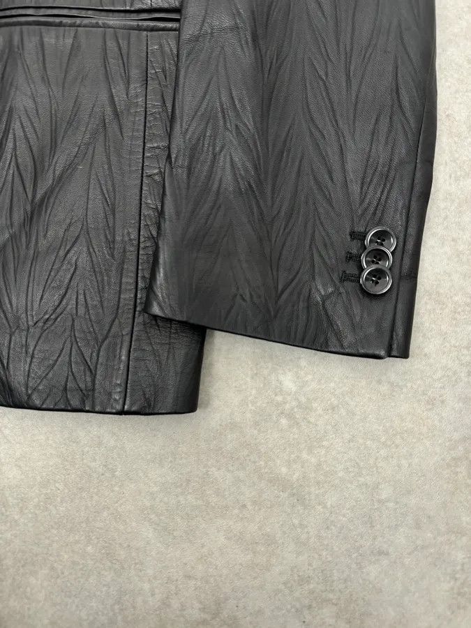 Armani Collezioni 2010s Armani Leaves Embossed Black Leather Blazer Jacket Size 44R - 6 Thumbnail