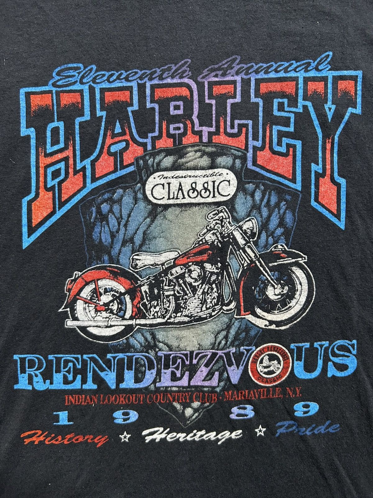 Vintage Vintage 80s Harley Rendezvous Tee Single Stitch Dated 1989 Size US XL / EU 56 / 4 - 2 Thumbnail